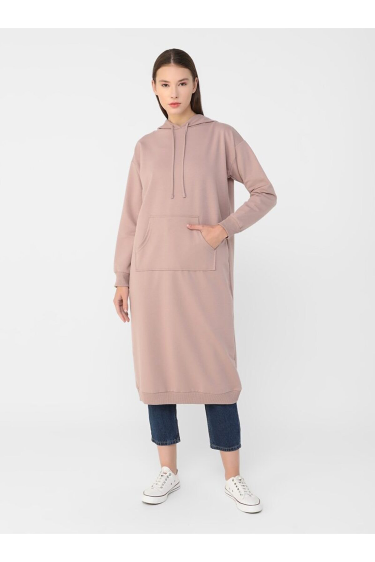 Refka Kanguru Cepli Kapüşonlu Sweatshirt - Vizon - Basic