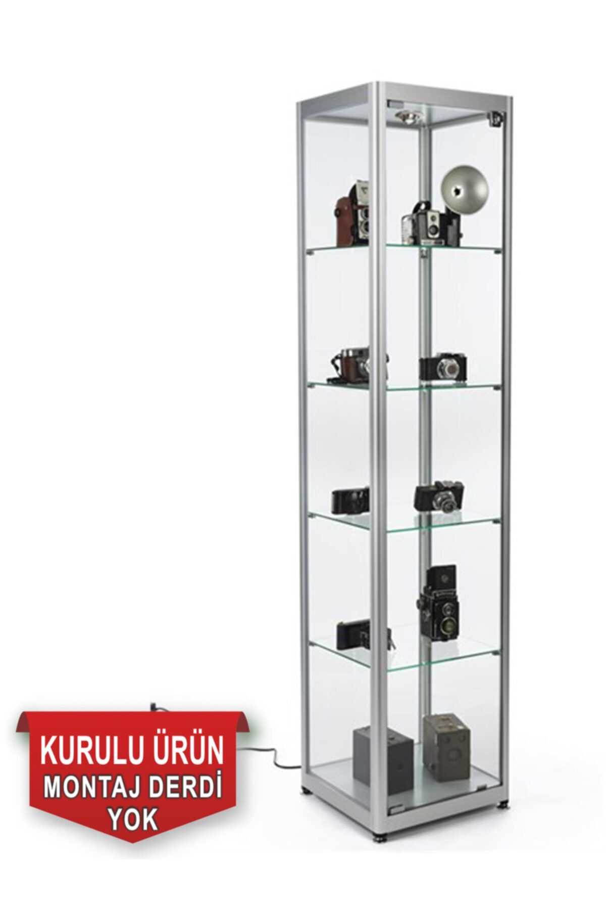 Cam Dolap Tek Kapılı Spotlu Cam Vitrin Kupa Dolabı (Kurulu Ve Kullanıma Hazır Gönderilmektedir.)