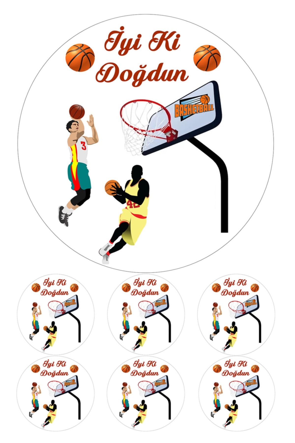 Pasta9 Yenilebilir Pasta Resmi Basketboll Pirinç Kağıdından 6-8-10 Kişilik Pastaya Uygun 16 cm