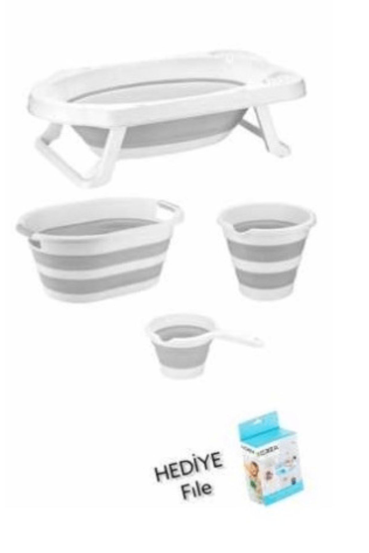 HAWAİ CONCEPT Katlanabılır Banyo Seti Gri 4 Lü Set Sepet Kova Koçero Küvet
