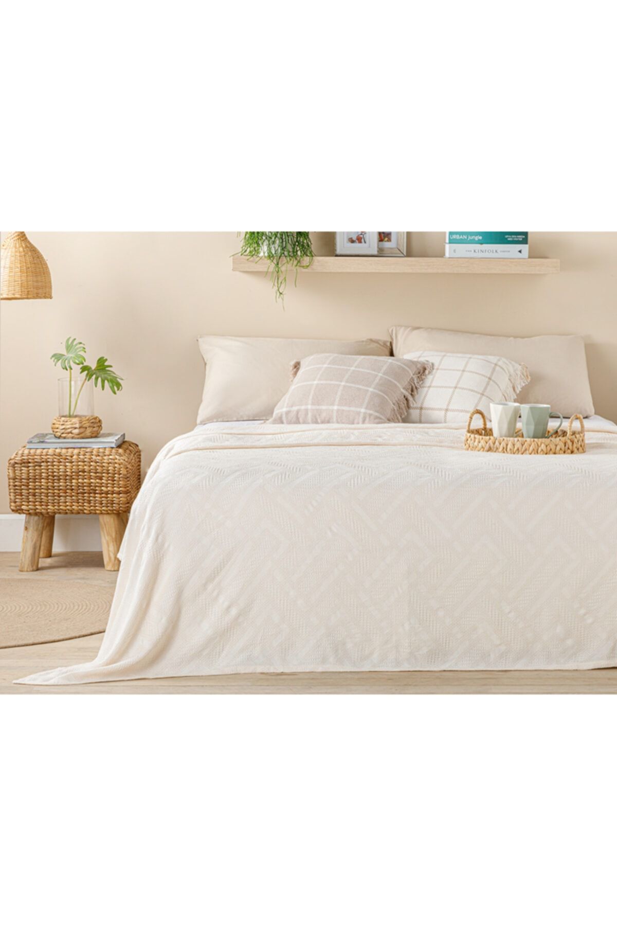 English Home Creative Waffle Jakarlı Çift Kişilik Pike 200x220 Cm Krem