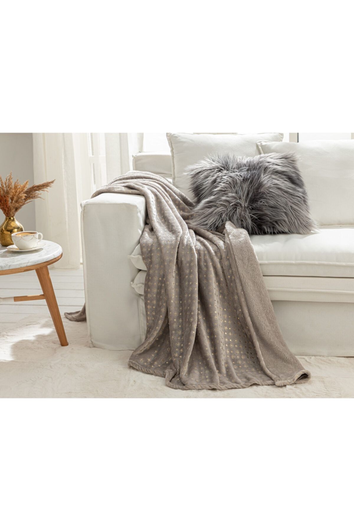 English Home Royal Glow Varak Baskılı Super Soft Tv Battaniye 130x170 Cm Gri-yılbaşı Özel