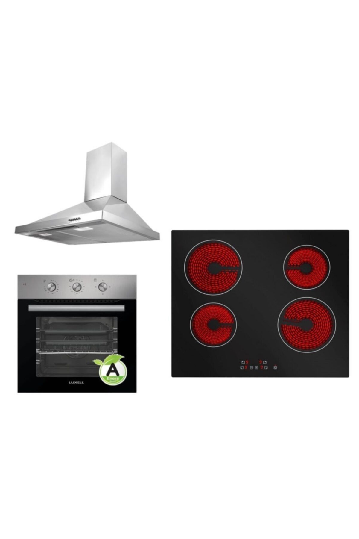Luxell Basic Inox Vitroseramik Ocaklı 3prg Ankastre Set