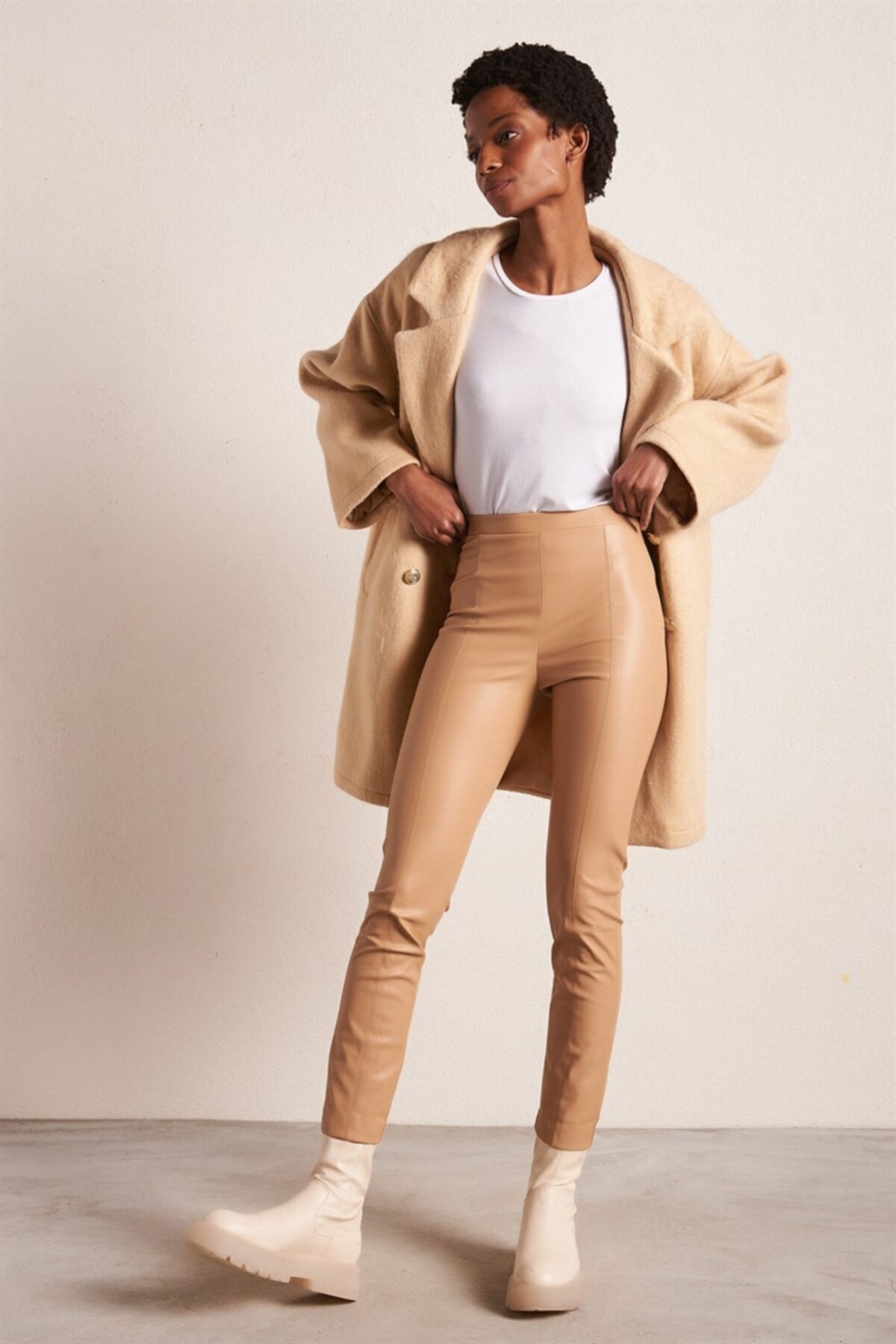 Never more Fermuar Detaylı  Kadın Deri Tayt