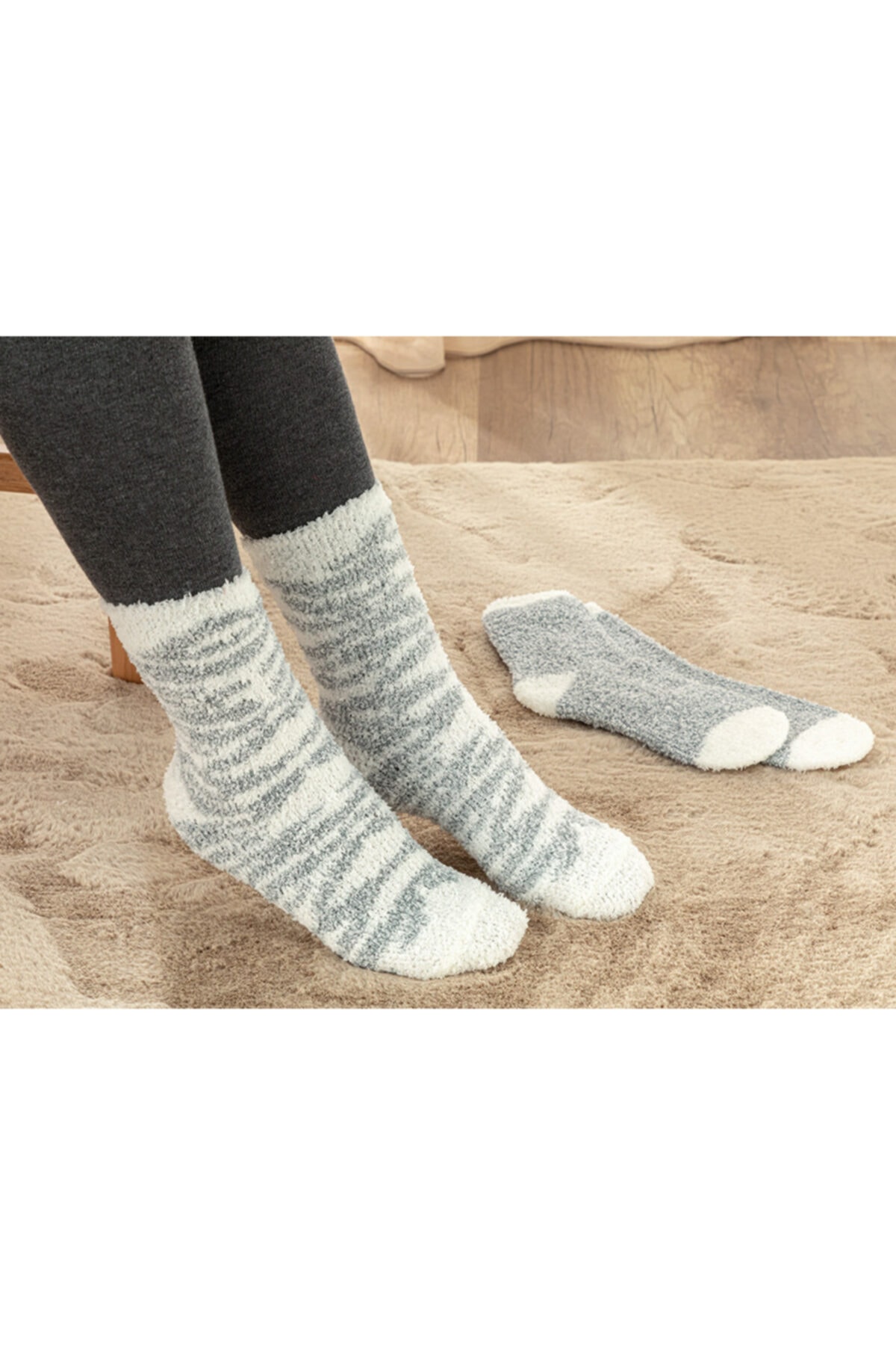 English Home Zebra Peluş Kadın Çorap 36-40 Gri