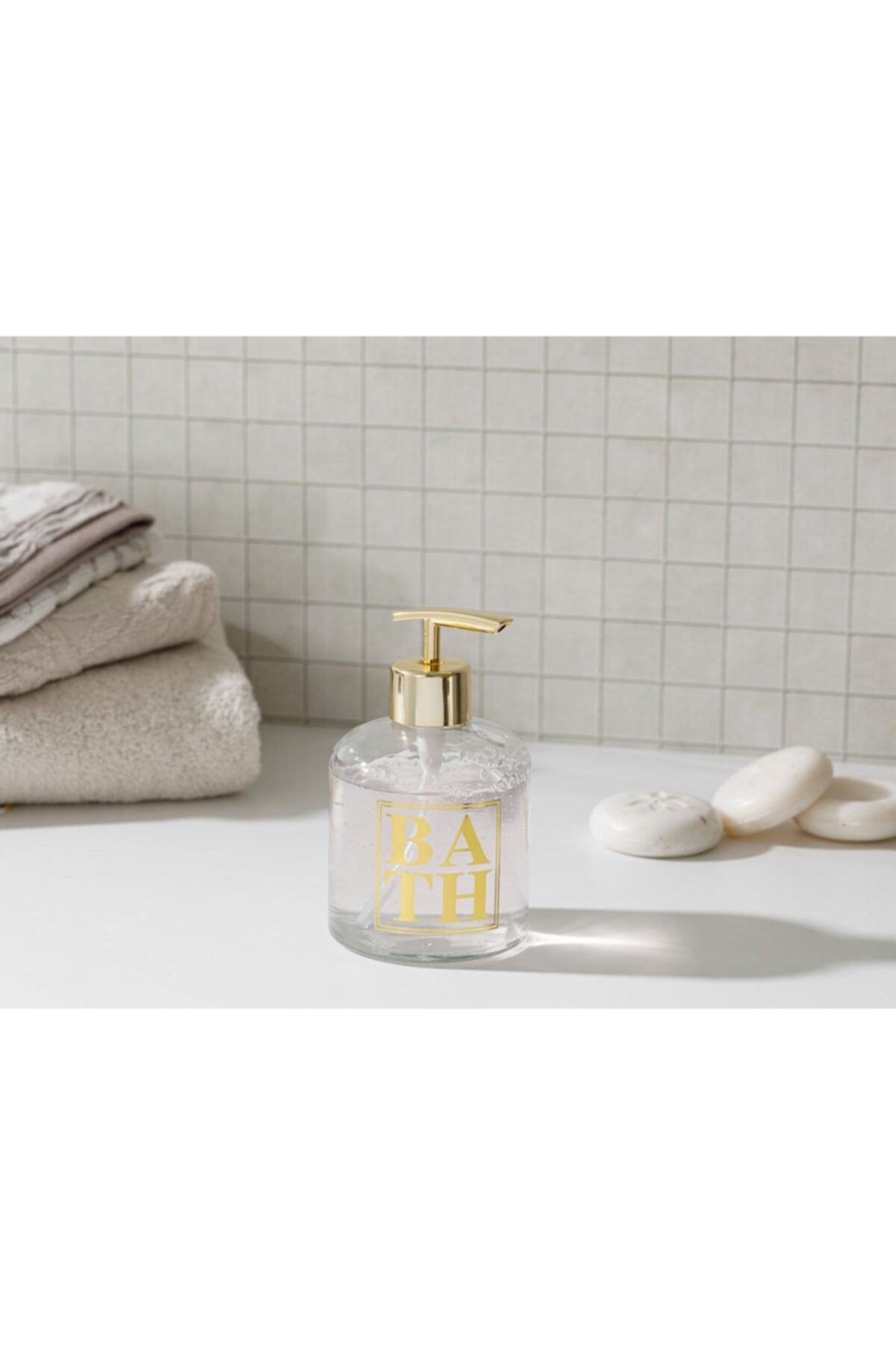 English Home Casa Cam Banyo Sıvı Sabunluk 8x14 Cm Gold
