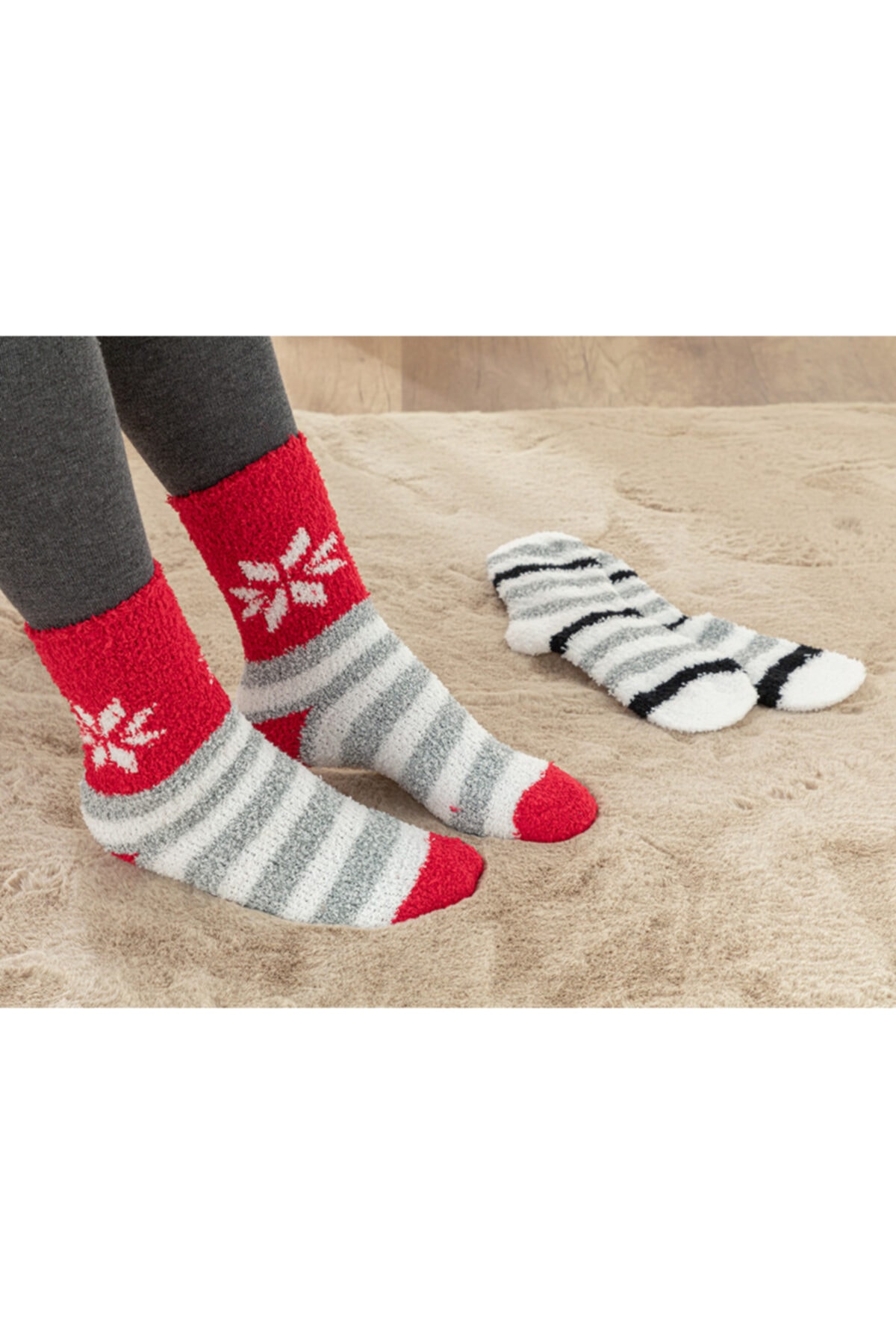 English Home Winter Star Peluş Kadın Çorap 36-40 Kırmızı-yılbaşı Özel