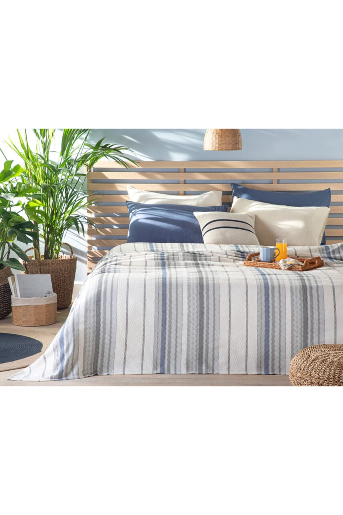 English Home Contemporary Ipliği Boyalı King Size Pike 220x240 Cm Gri-lacivert