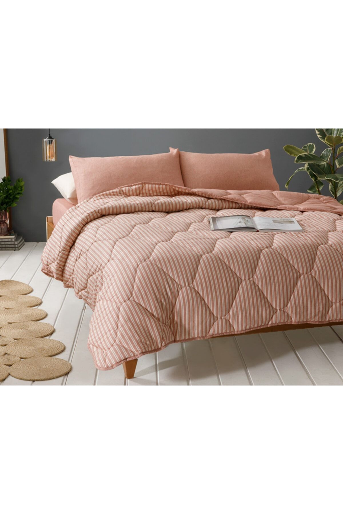 English Home Comfy Stripe İpliği Boyalı Çift Kişilik Uyku Seti 200x220 Cm Tarçın