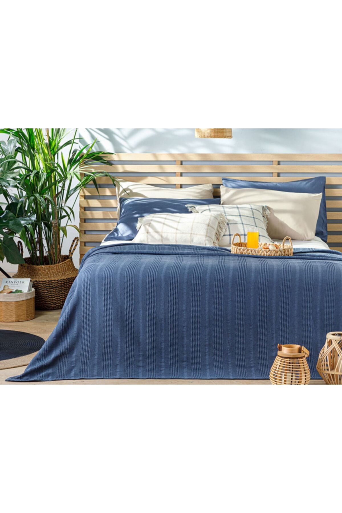 English Home Comb Düz Pamuklu Çift Kişilik Pike 200x220 Cm Lacivert