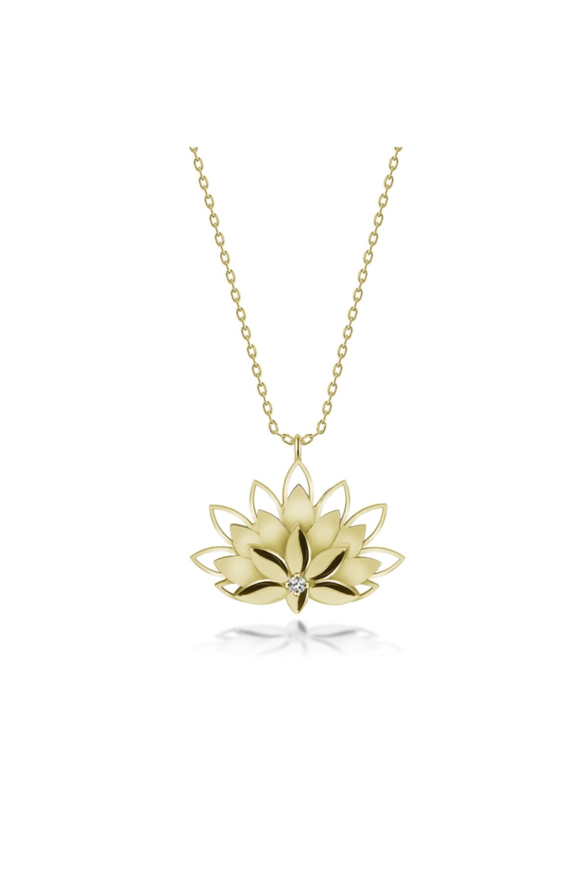 Diamine Pırlanta Lotus Çiçeği Sarı Gümüş Kolye 0.02 Carat