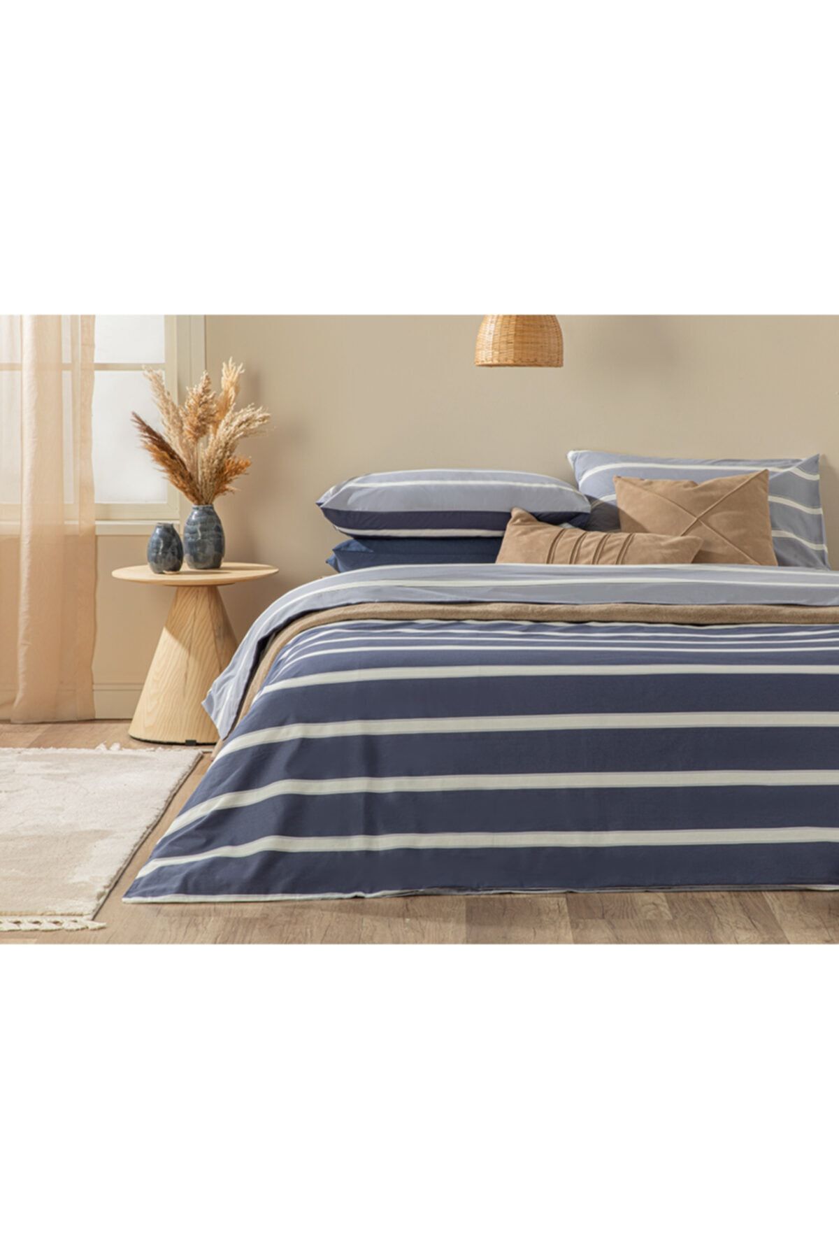 English Home Bold Stripe Pamuklu Çift Kişilik Nevresim Seti 200x220 Cm Mavi