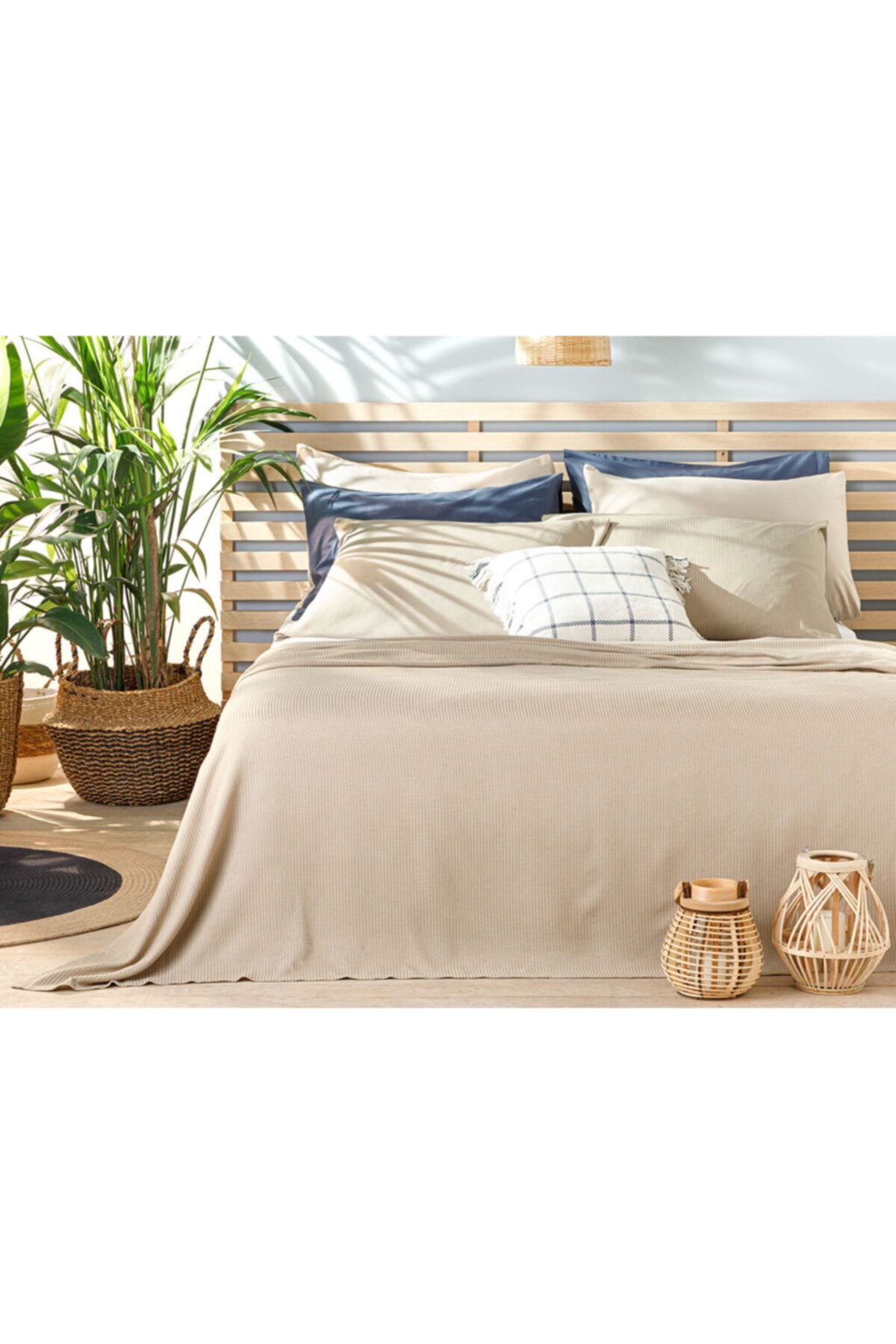 English Home Cool Stripe Soft Touch Tek Kişilik Pike Seti 150x220 cm Bej