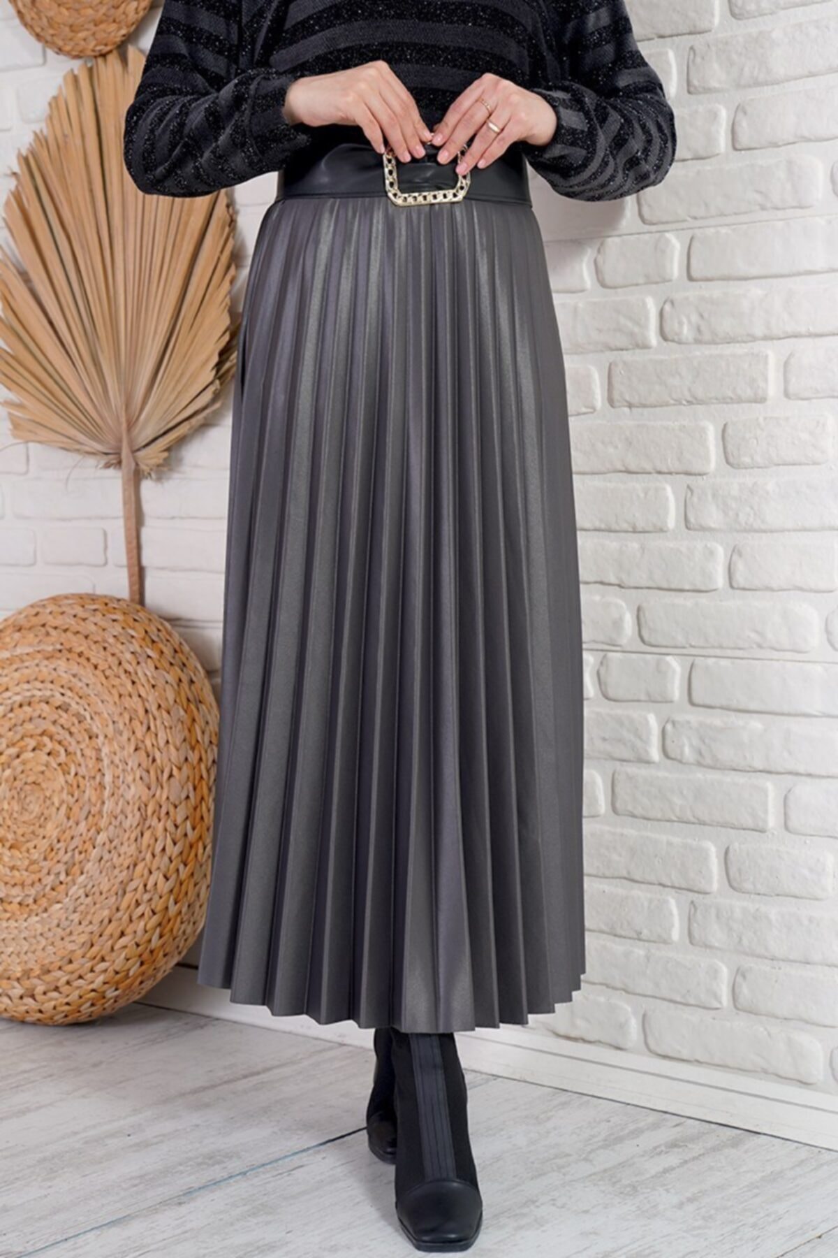 Afilva Kadın Parıltı Serisi Füme Pileli Etek