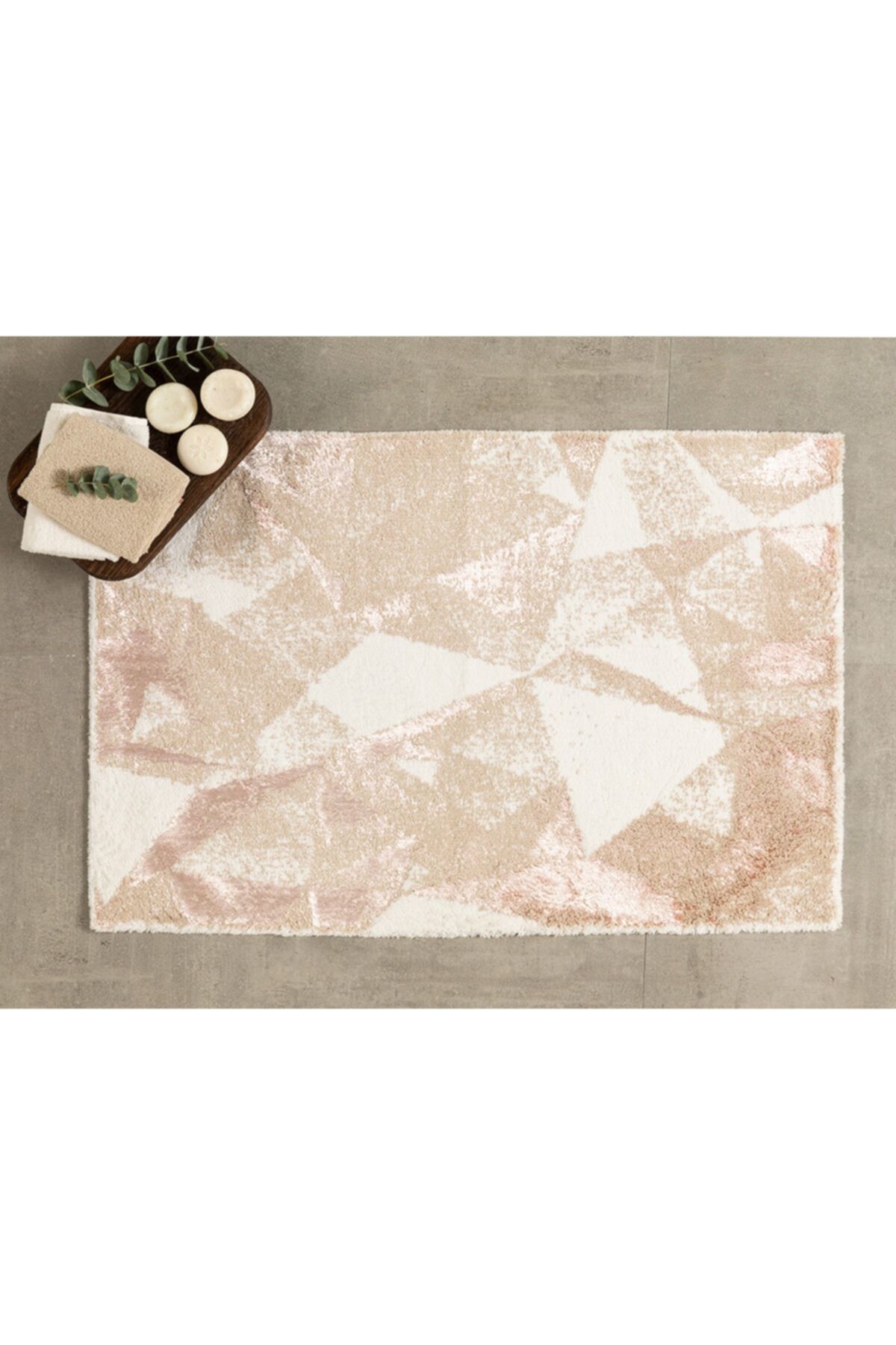 English Home Deltoid Pamuklu Floş Pamuklu Banyo Paspası 60x90 Cm Beyaz-açık Gri-pembe