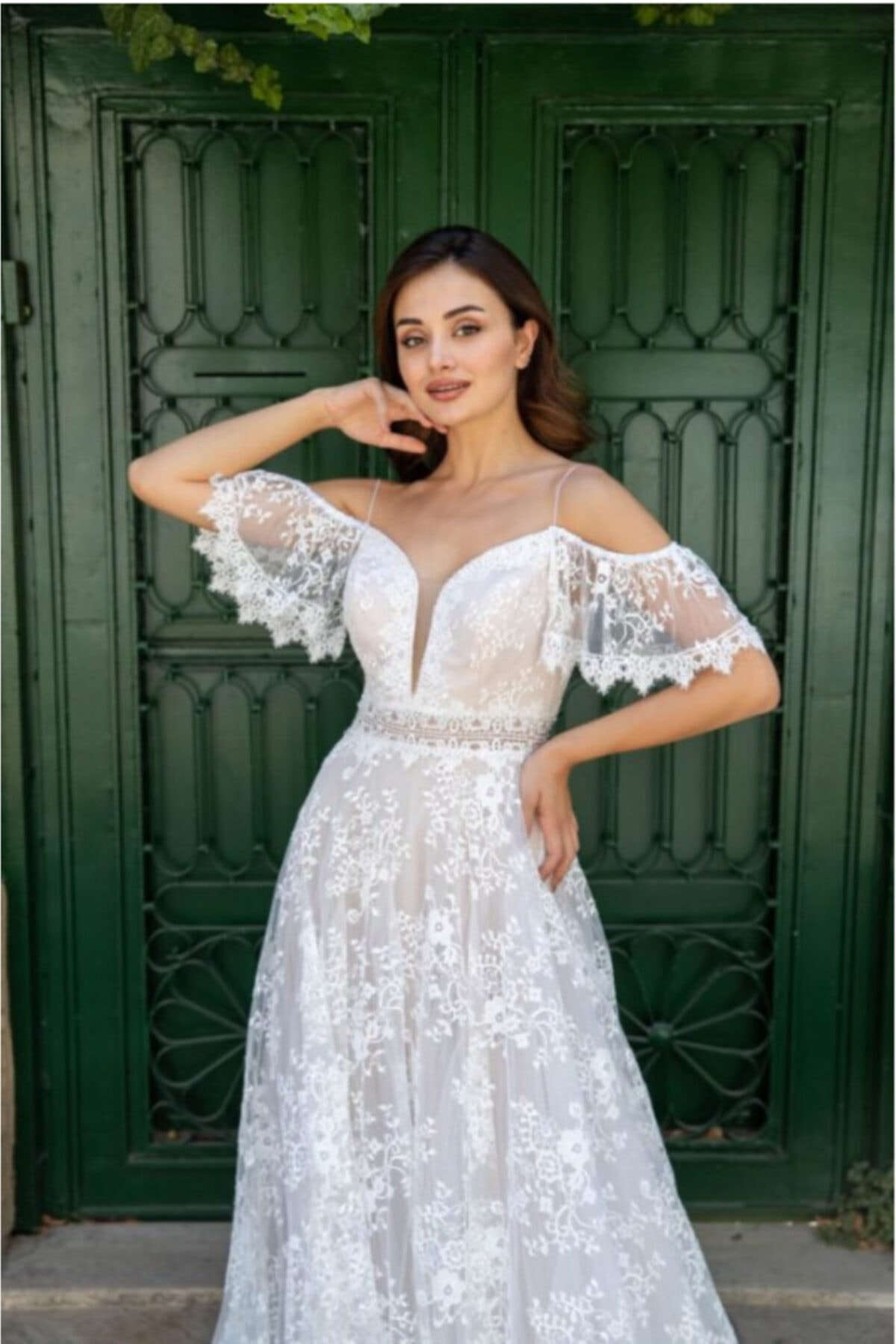 So Lady Zarif Desenli Kemik Dantel Evden Çıkma Elbises