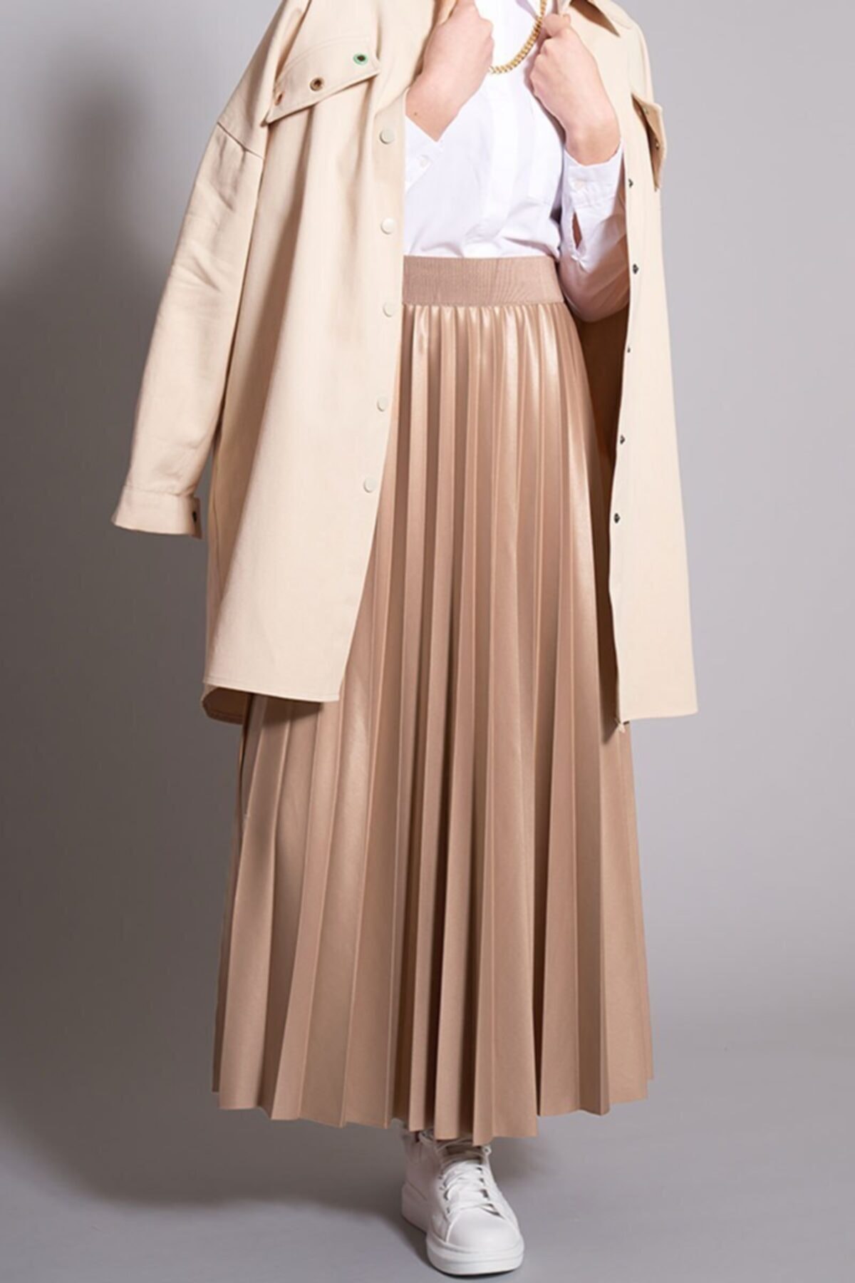 Afilva Kadın Parıltı Serisi Camel Pileli Etek