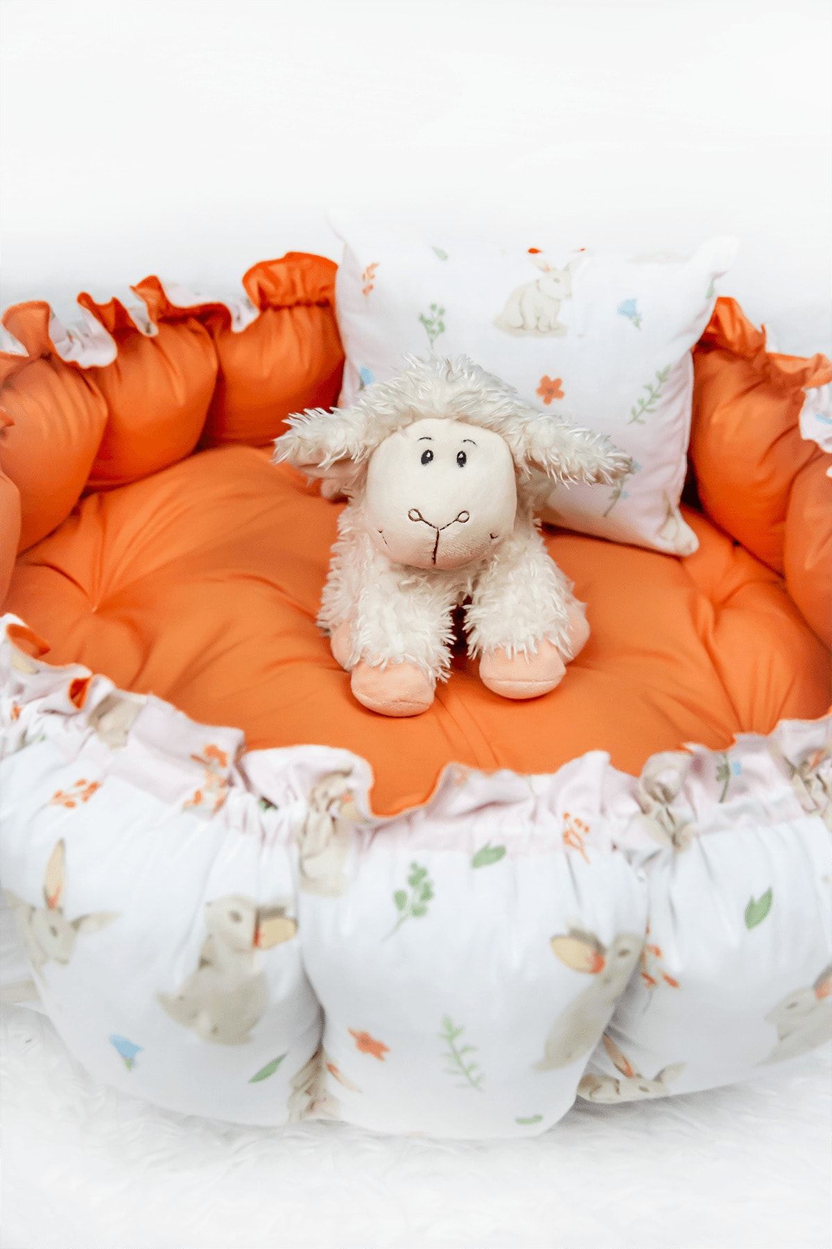 Babynest Yuvarlak Yatak/oyun Minderi Ve Yastığı Tavşan Turuncu