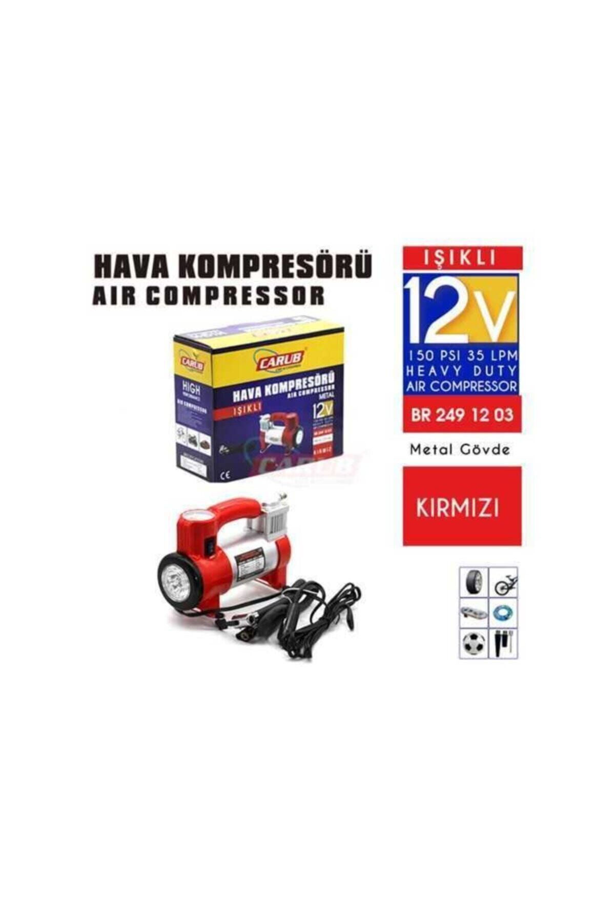Carub Tp Hava Kompresörü Metal 12v 150 Psı Isıklı Kırmızı
