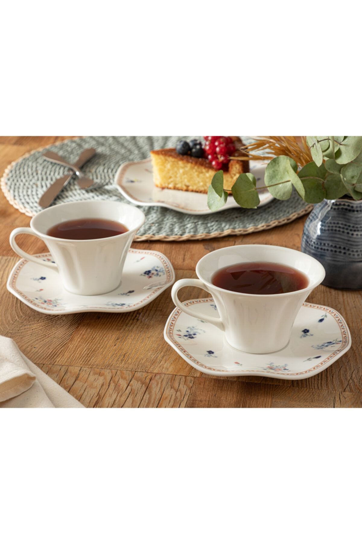 English Home Galia Flower Bone Porselen 2 Kişilik Çay Fincanı Takımı 180 ml Mavi - Kırmızı -yeşil