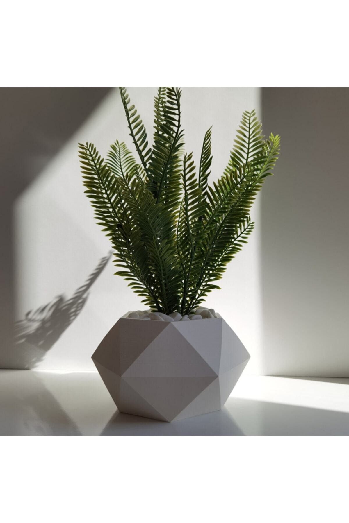 Etiget Geometrik Beton Saksı El Yapımı Dekoratif Beyaz