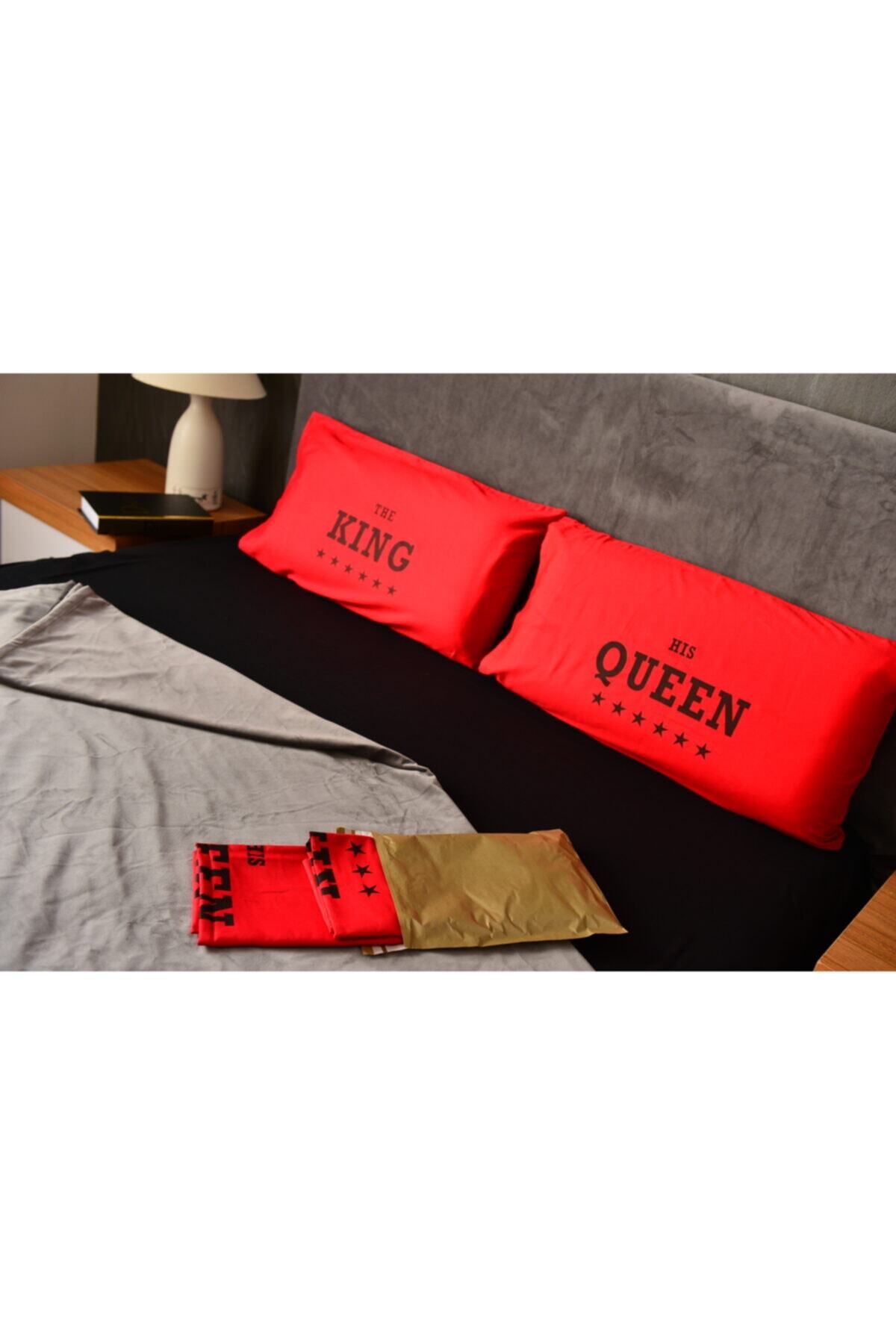 SELLY'S Kırmızı Yastık Kılıfı King queen
