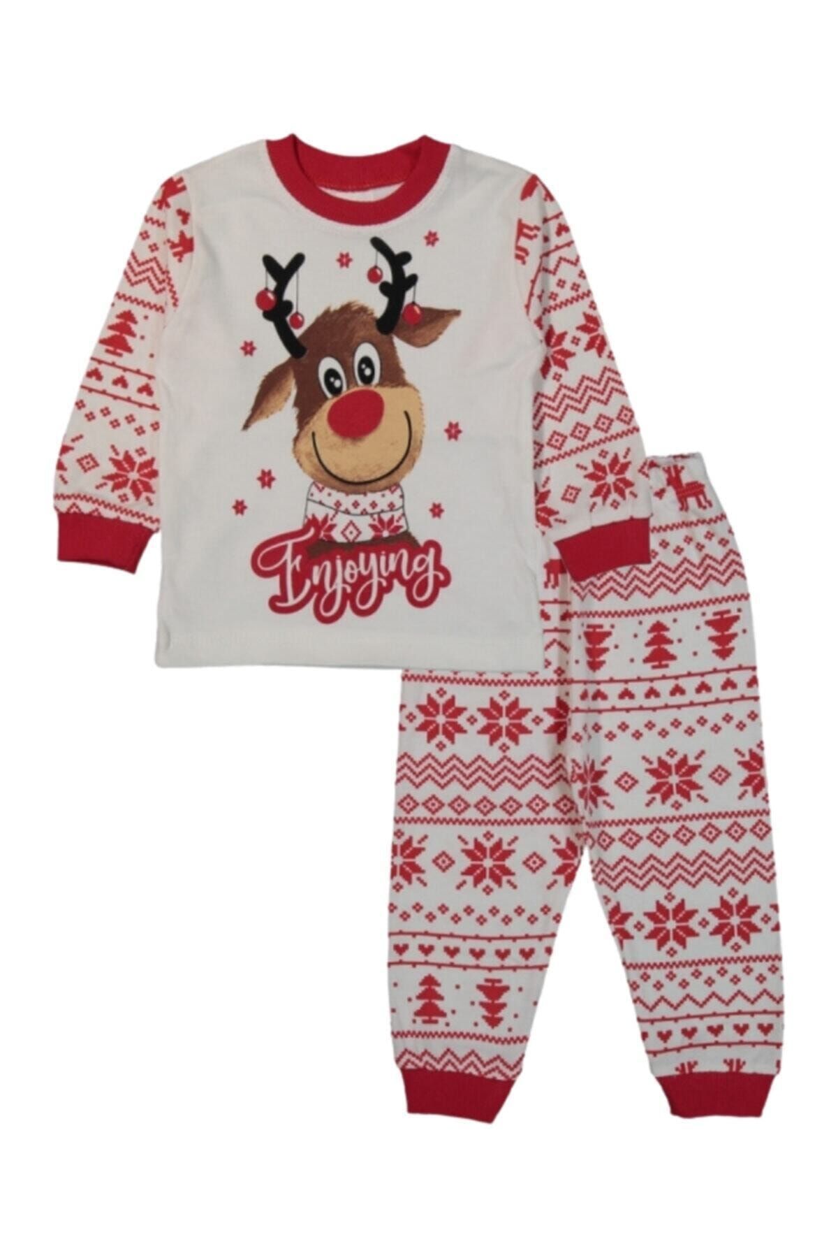 AyCaTa Etnik Desen Noel Yılbaşı Kırmızı Geyik Baskılı Bebek Takım