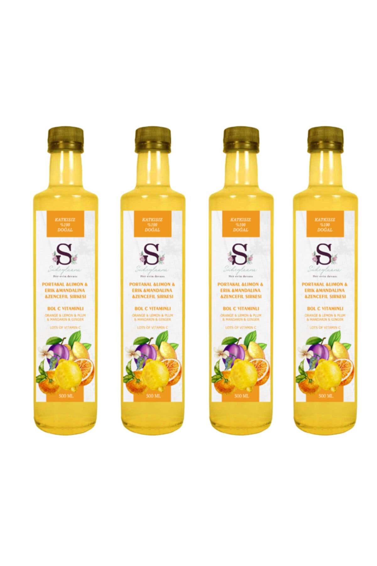 Süheylaana Bol C Vitamini Sirkesi, Portakal & Limon & Erik & Mandalina & Zencefil Sirkesi 4 Adet 500 Ml