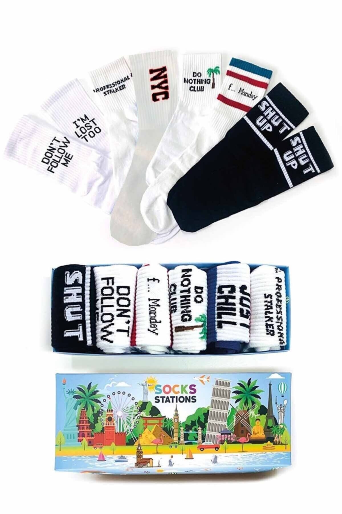 Socks Stations Unisex Beyaz Yazılı Çorap Kutusu