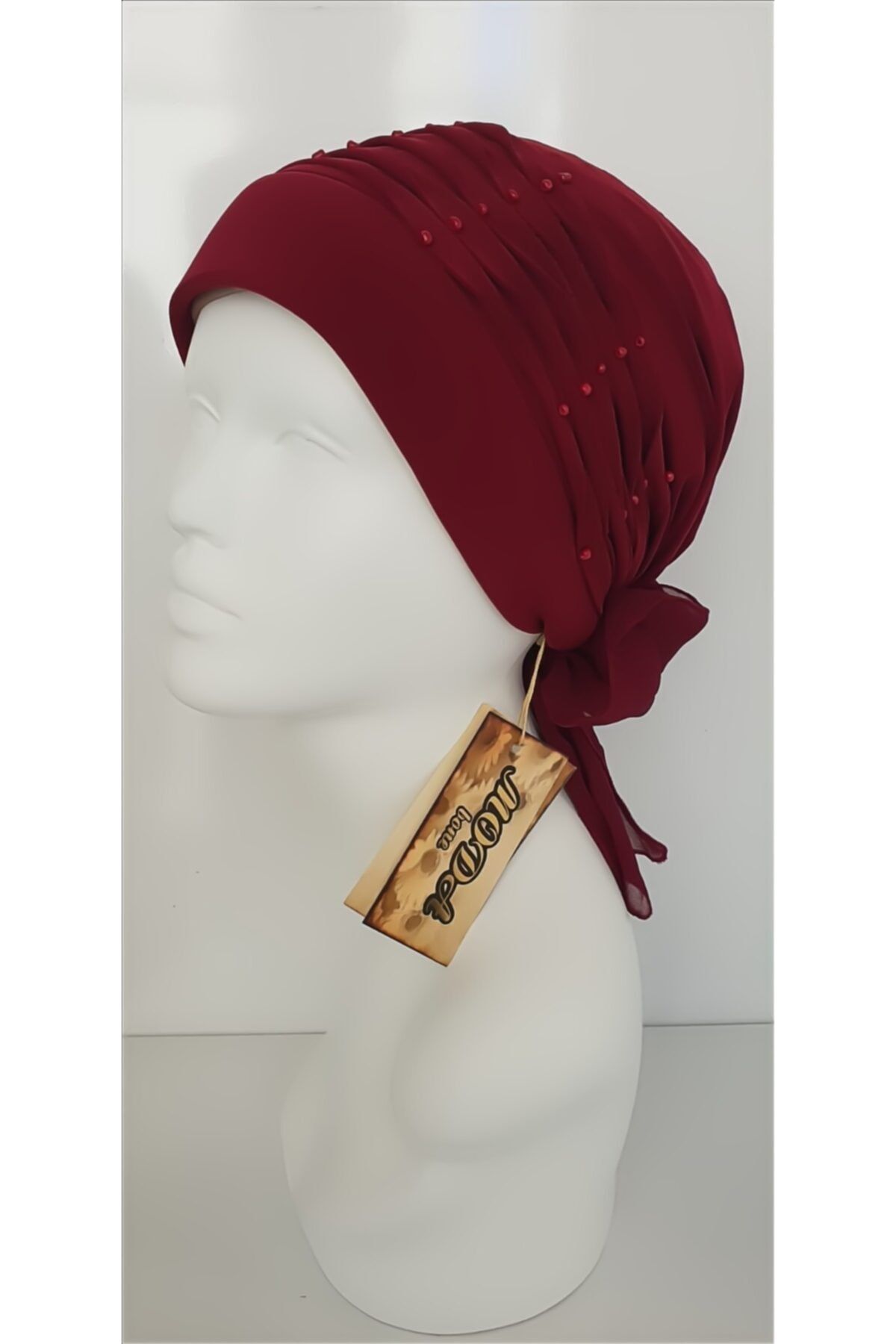 Gültopu Eşarp & Şal Drapeli Bordo Boncuklu Bone