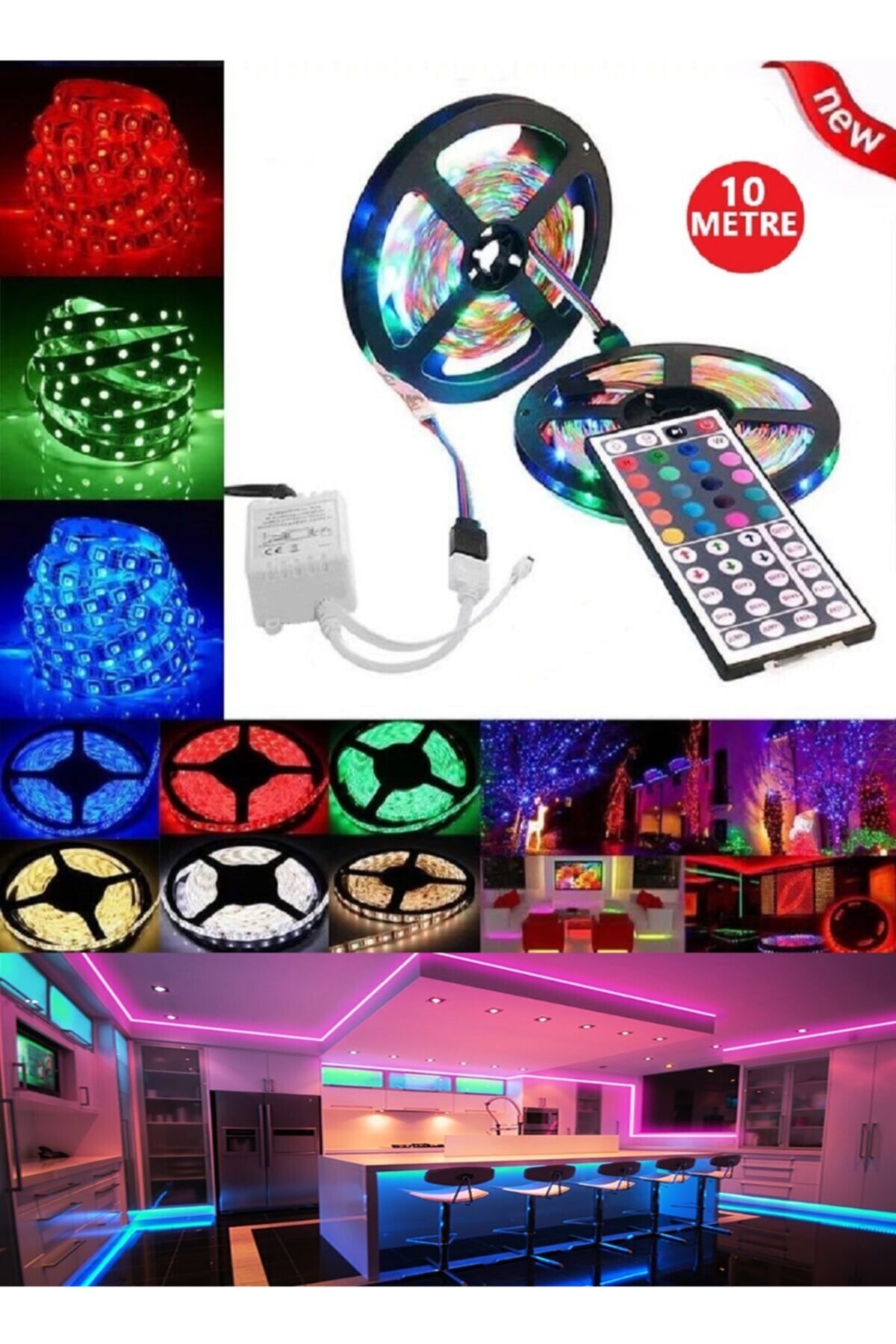 REDMOON 10 mt 44 Tuşlu Akıllı Kumandalı 3 Çipli Silikonlu Rgb Şerit Led