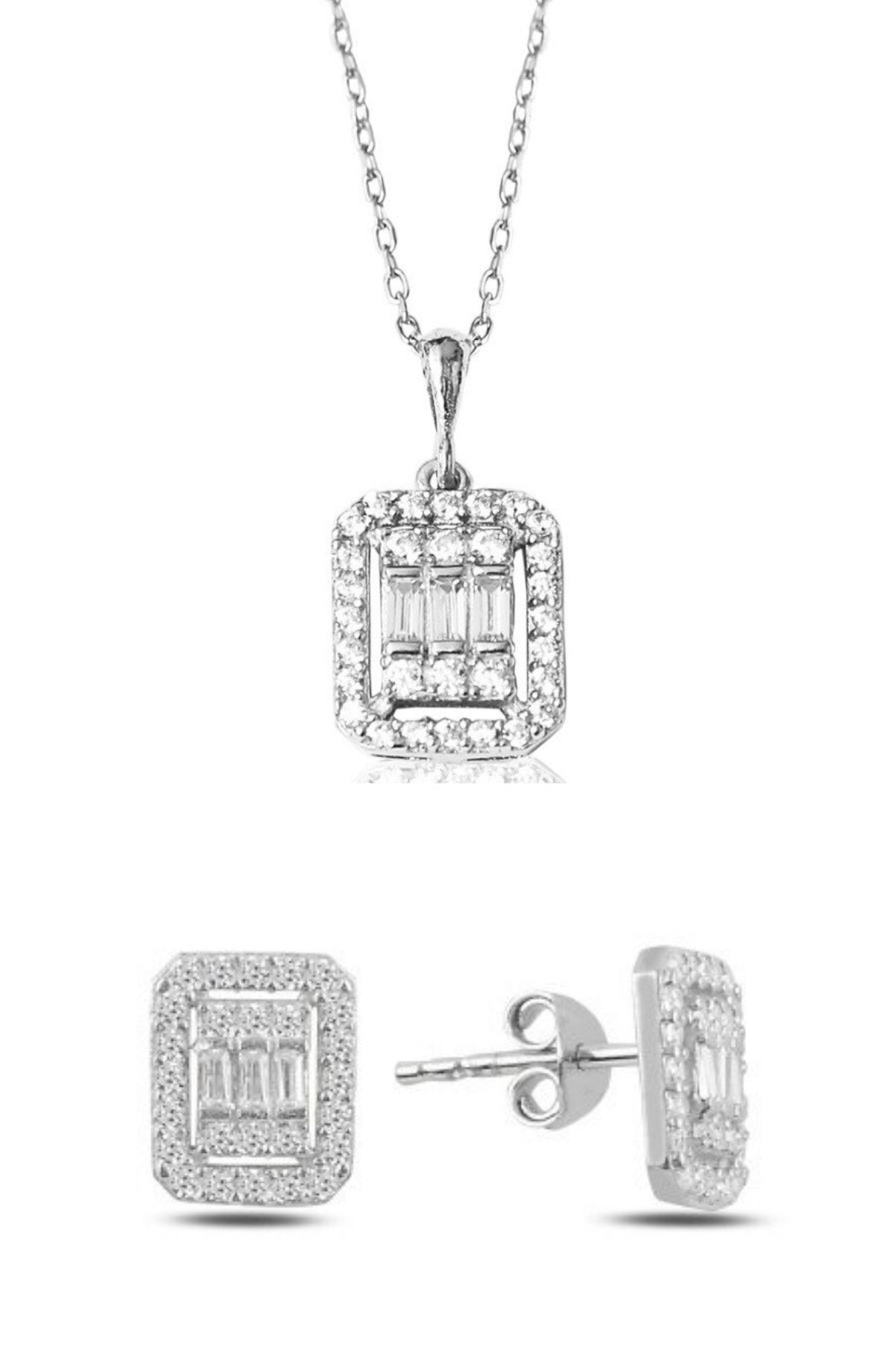 esjewelry 925 Ayar Gümüş Baget Taşlı Set
