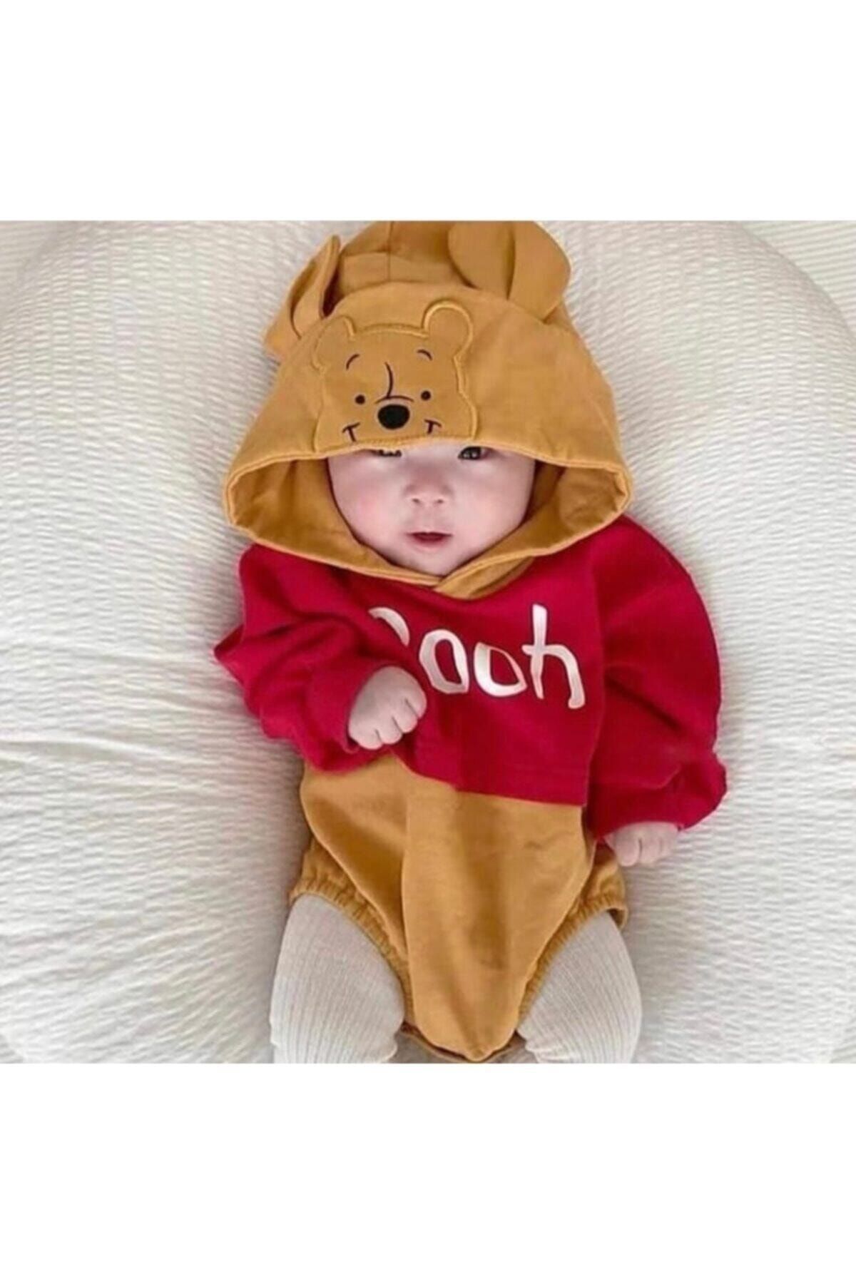 Beren Kids Pooh Desenli Ayı Şapkalı Bebek Tulumu