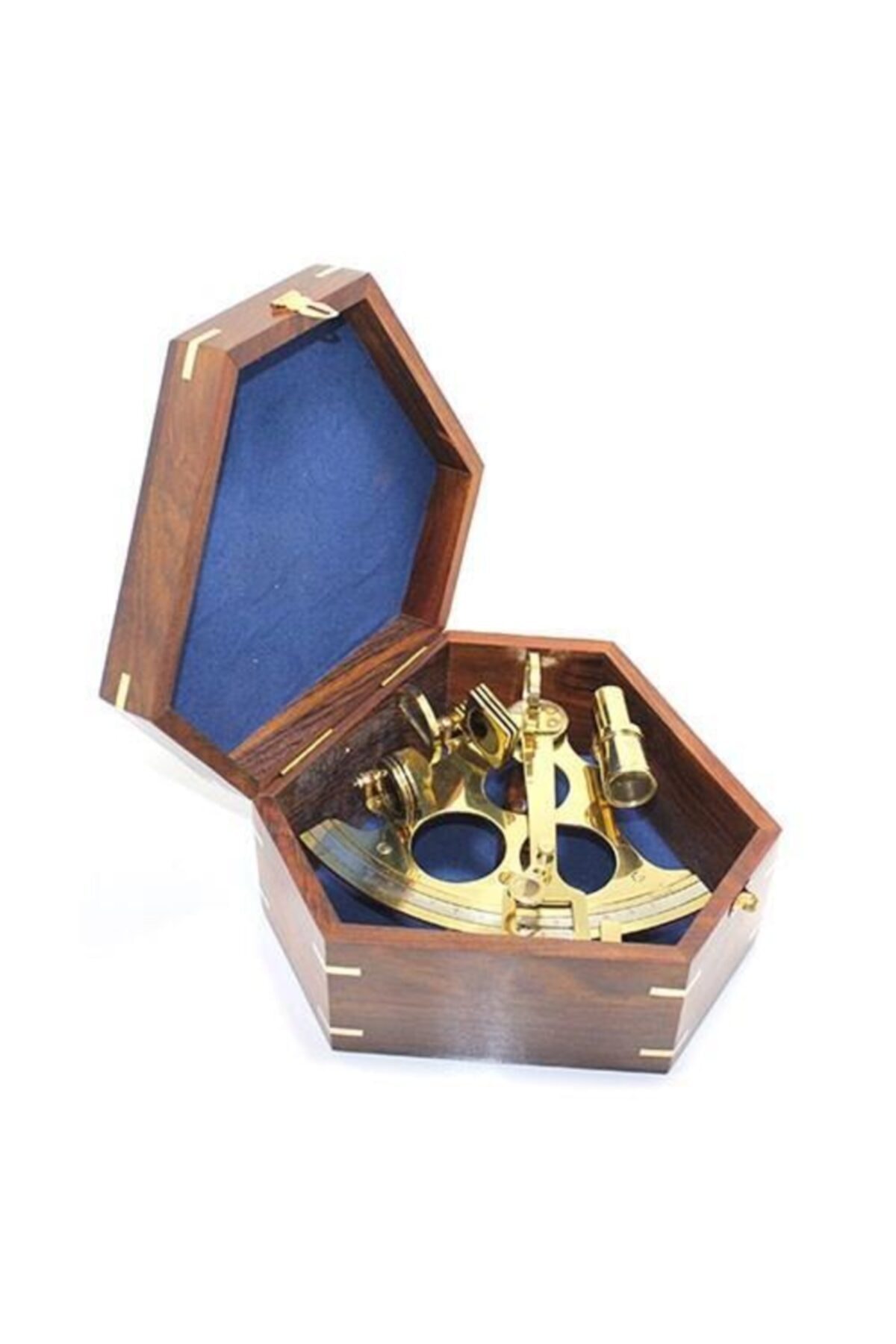 BULUTSHOP Ahşap Kutulu Pirinç Sekstant Büyük Dekoratif Hediyelik