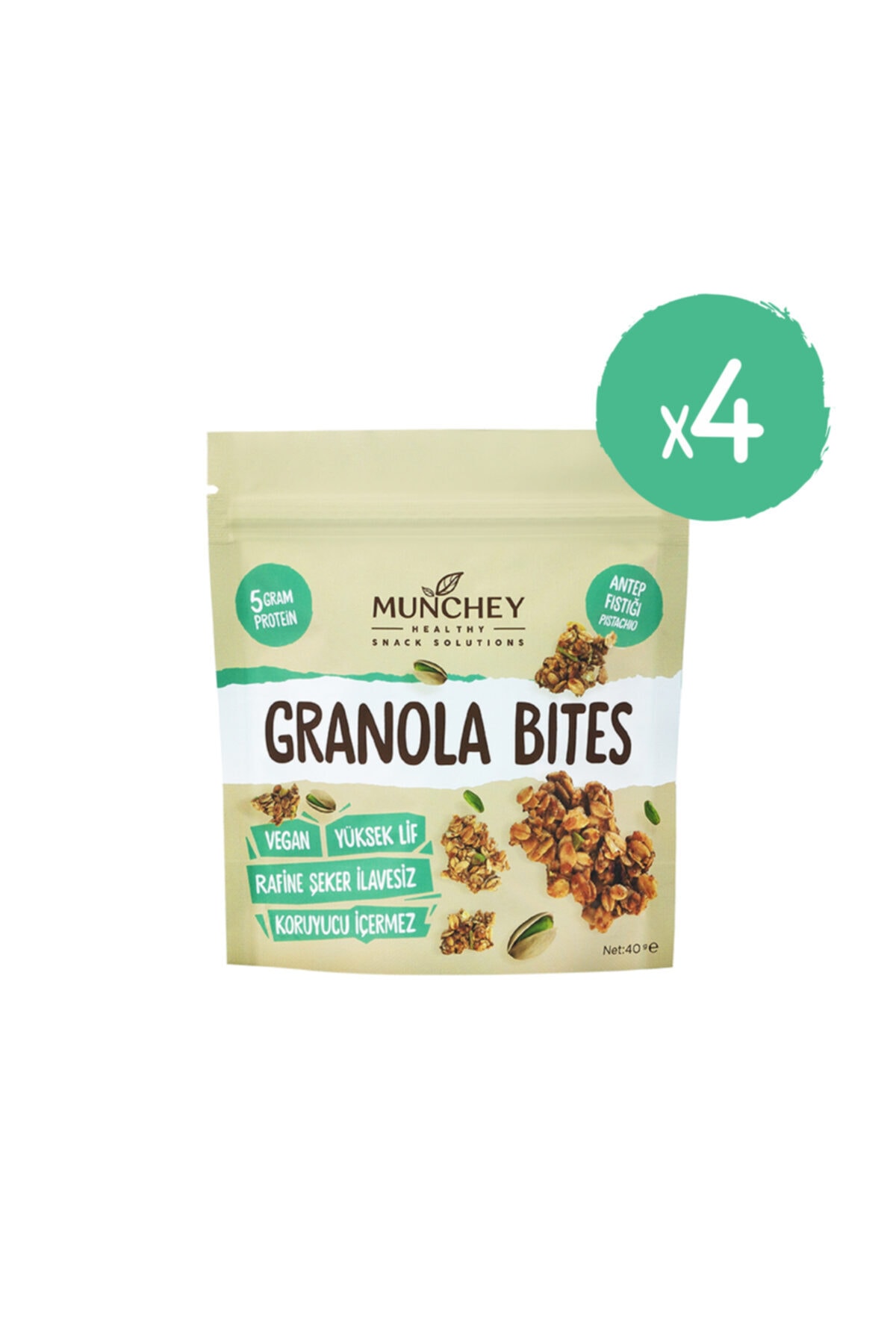 MUNCHEY 4 Lü Antep Fıstıklı Granola Bites 160 gr