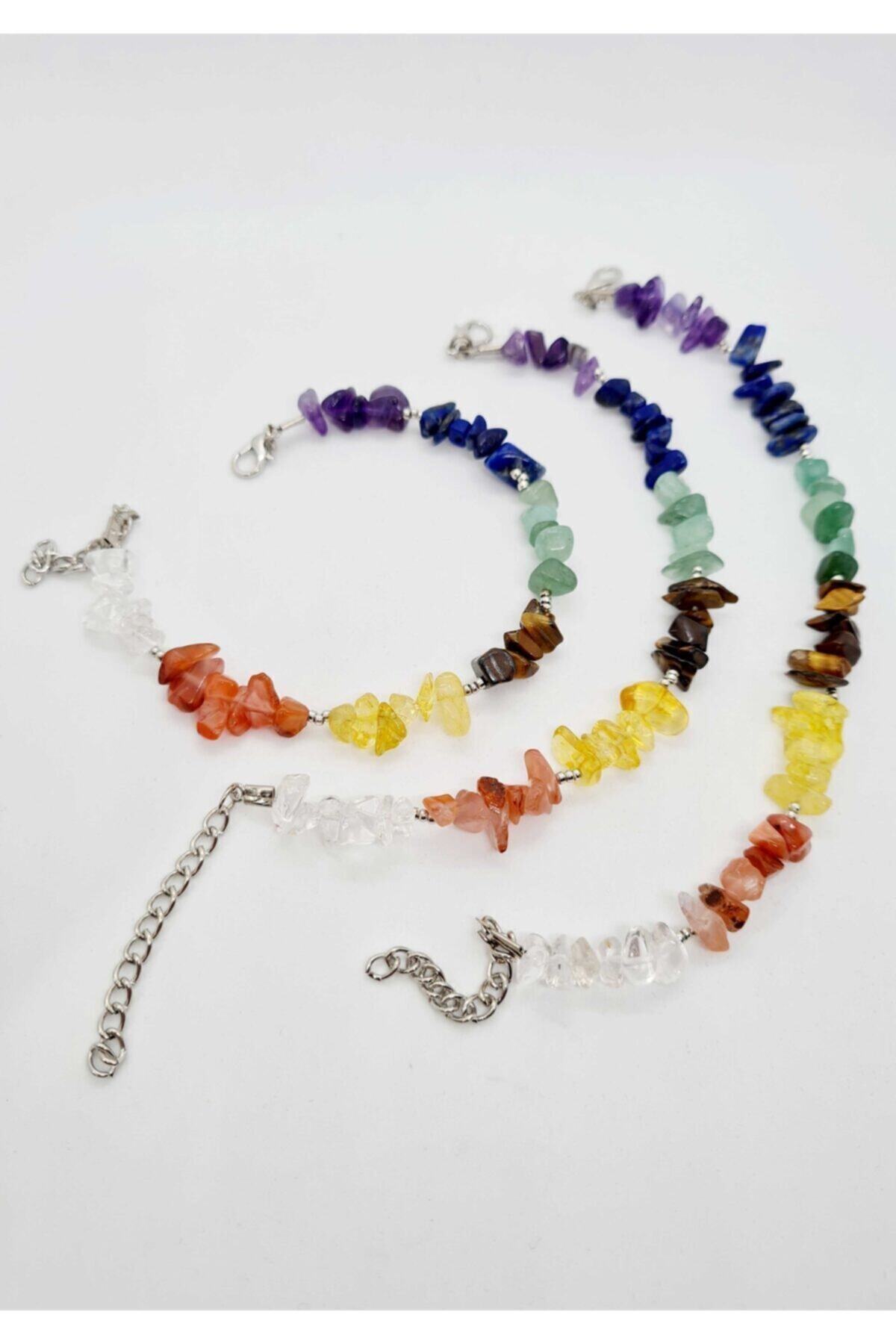 Gümüştel Doğal Taş 7 Çakra Bilekliği Kristal Kuvars, Ametist, Lapis , Aventurin, Kaplan Gözü, Sitrin, Akik