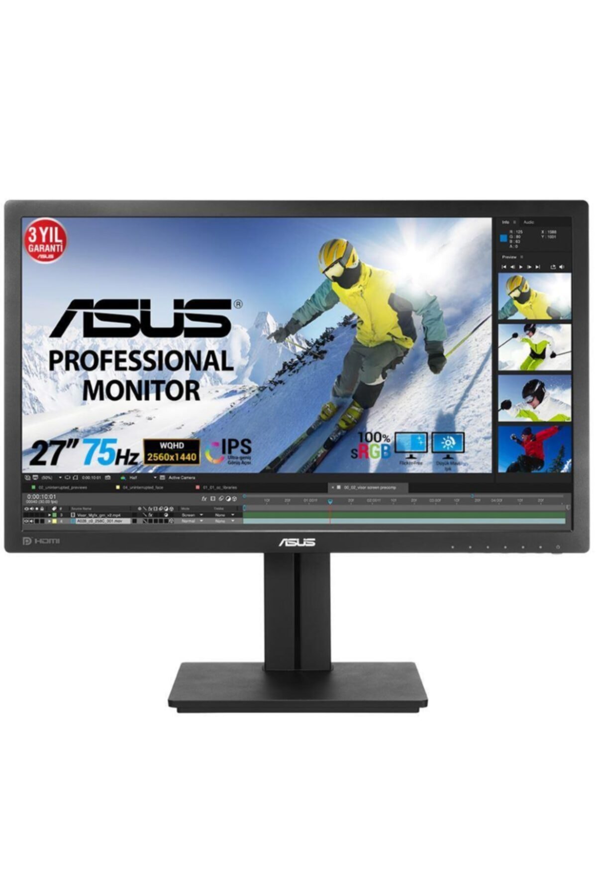 ASUS 27 Pb278qv Ips 5ms 75mhz 1xvga 1xhdmı 1xdp 1xdvı Hoparlör Yükseklik Ayarı Pıvot Vesa
