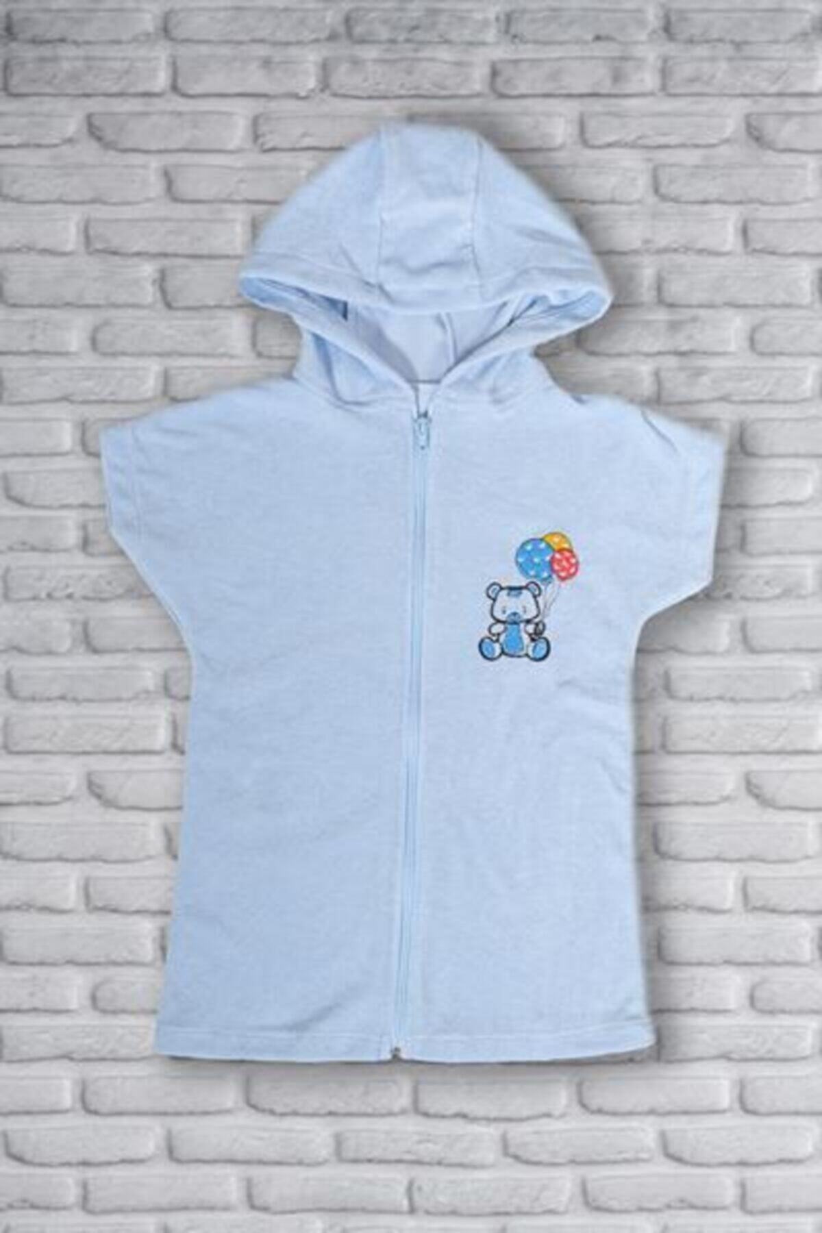 ARG Pamuk Kapüşonlu Ve Fermuarlı Panço 2-3 Yaş Blue Bear