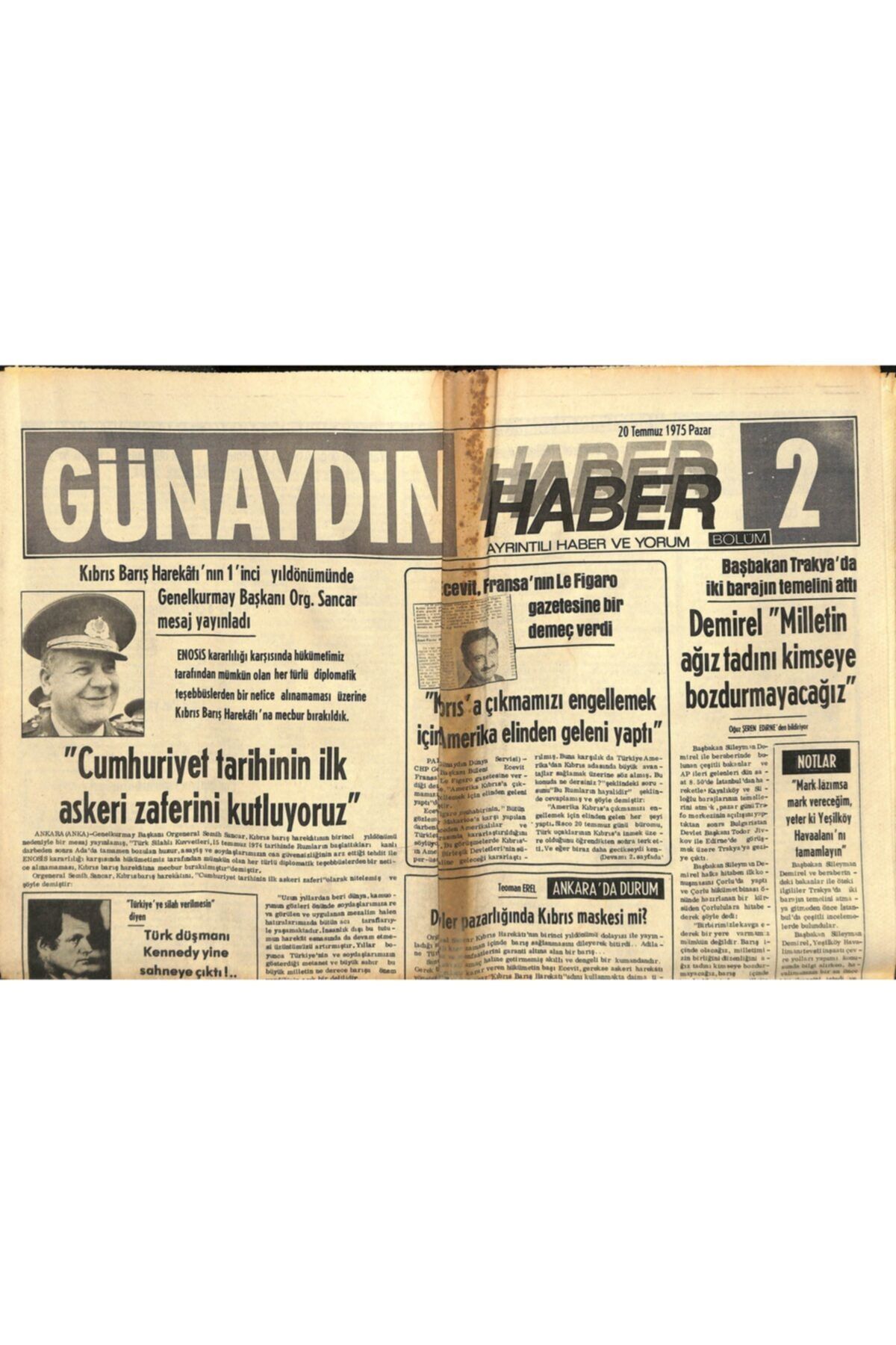 Gökçe Koleksiyon Günaydın Gazetesi Haber 2 Eki 20 Temmuz 1975-ünlü Rus Yazarı Soljenitzin Başkan Ford'un Davetine