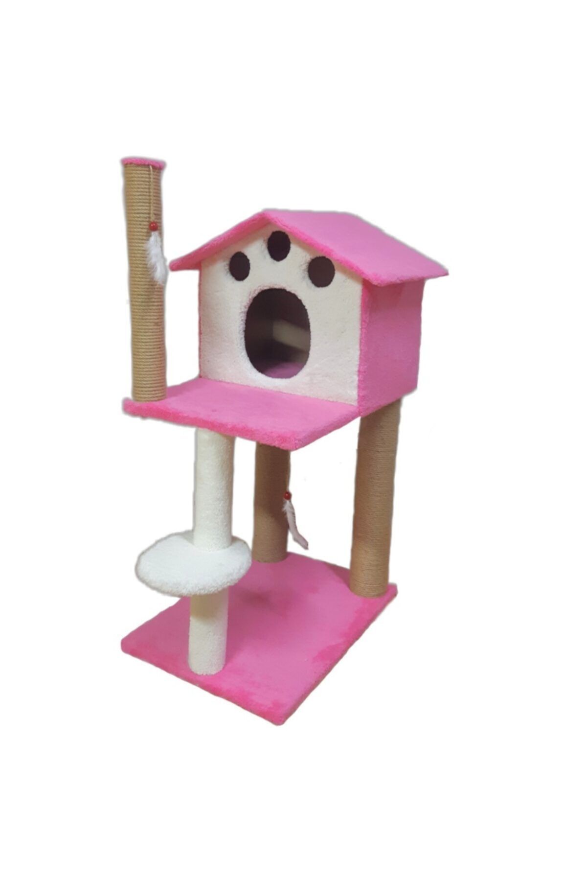cathauses Kedi Evi, Tırmalamalı, Peluş Kumaş, Pembe