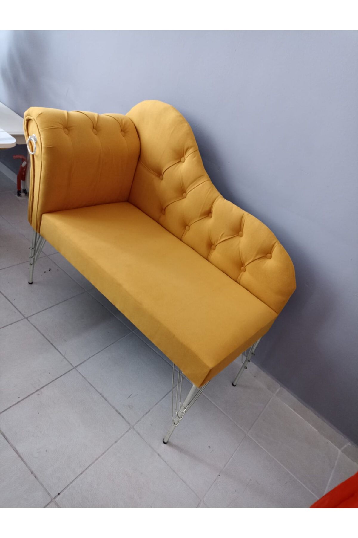 Sepetten Evine 110 Cm , Hardal Renk Yeni Nesil Köşe Koltuğu Josefin Bench Puf Metal Krom Ayak