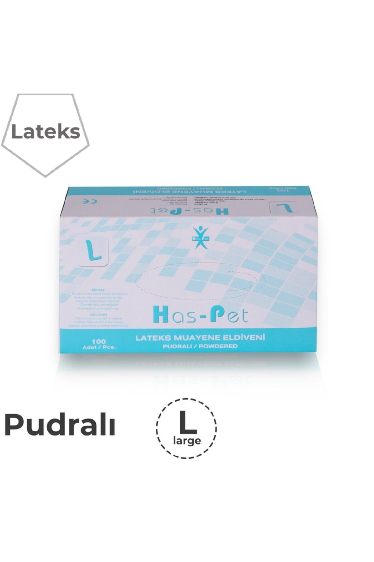 HasPet Lateks Pudralı Muayene Eldiveni (100'lü 1 Adet Large)