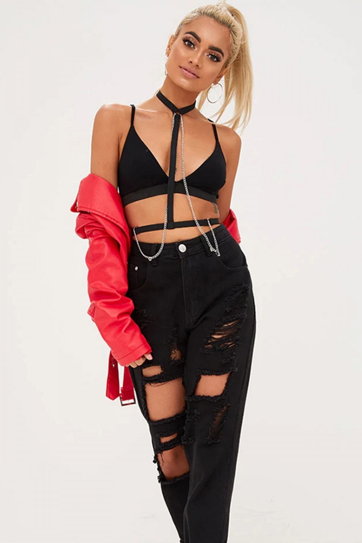 Dreamsshop Boyundan Bağlı Zincir Detaylı Harness - Apft41