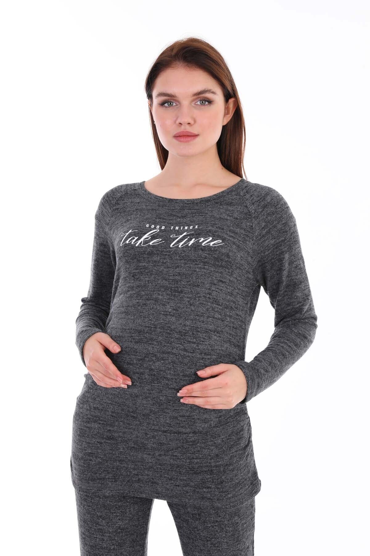 MEGHAN L.A Kadın Gri Hamile T-shirt