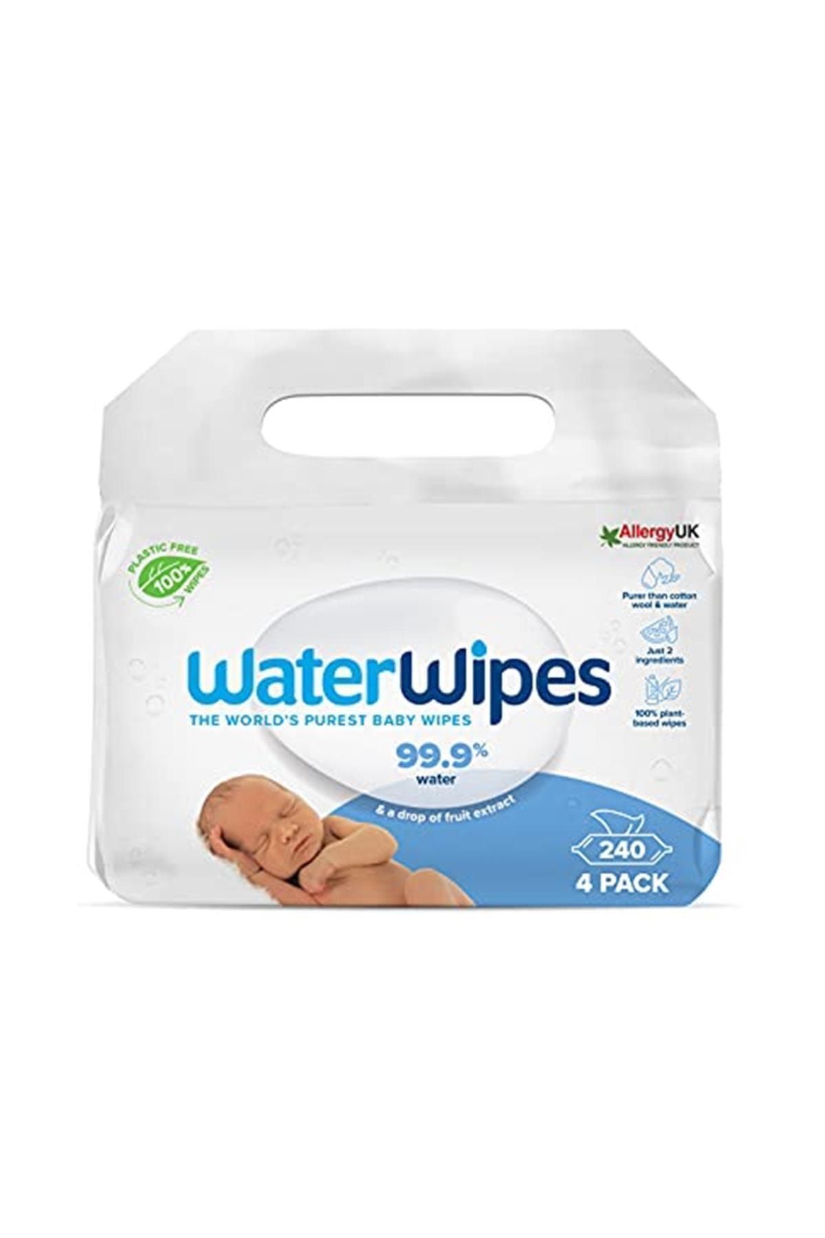 WaterWipes Marka: Bebek Mendilleri 4x60'lı Paket Hassas Yeni Doğan Biyobozunur Kokusuz, %99,9 Su (