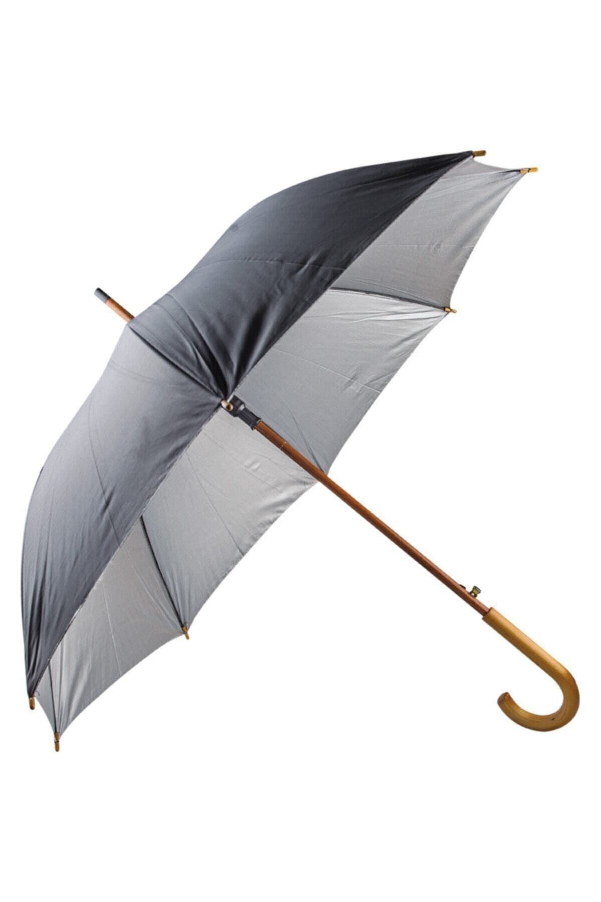 Ubongo Ahşap Saplı, 8 Panelli Renkli Şemsiye, Siyah