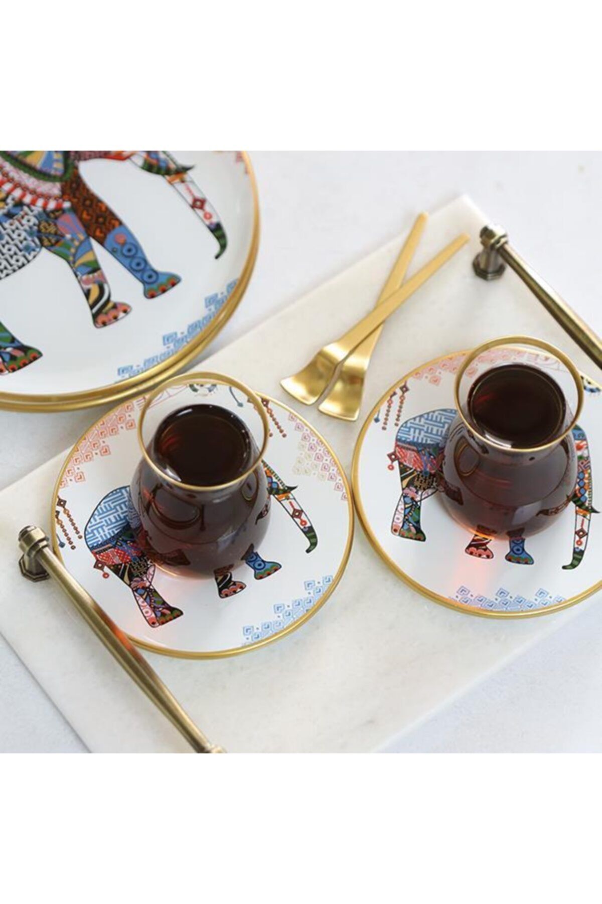 Glore Nihavent Elephant Beyaz Çay Seti 2'li