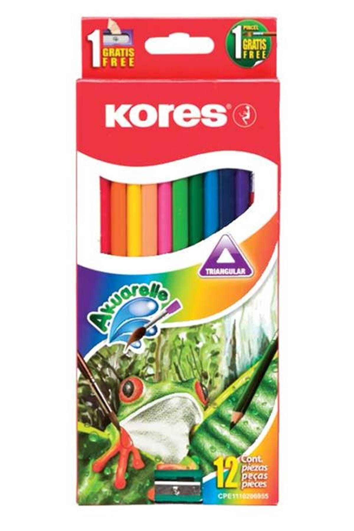 kores 12 Renk Aquarel Kuru Boya Kalemtraş
