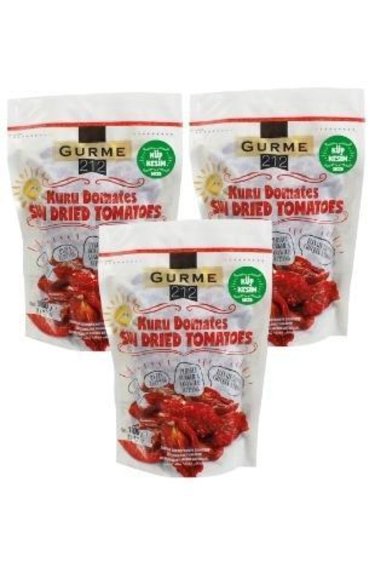 Gurme212 Naturel Güneşte Kurutulmuş Domates, Yemeğe Hazır, Küp Kesim (3 Adet X 1000gr)