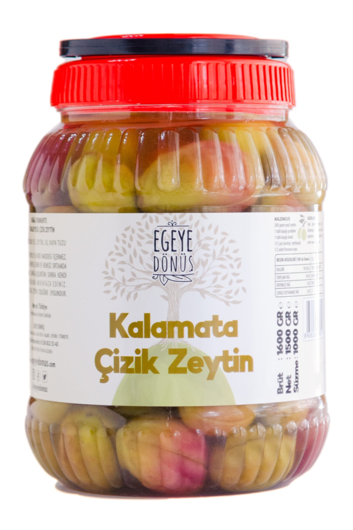EGEYE DÖNÜŞ Ev Yapımı Geleneksel Kalamata Iri Boy Yeşil Çizik Zeytin Palamut - 1 kg